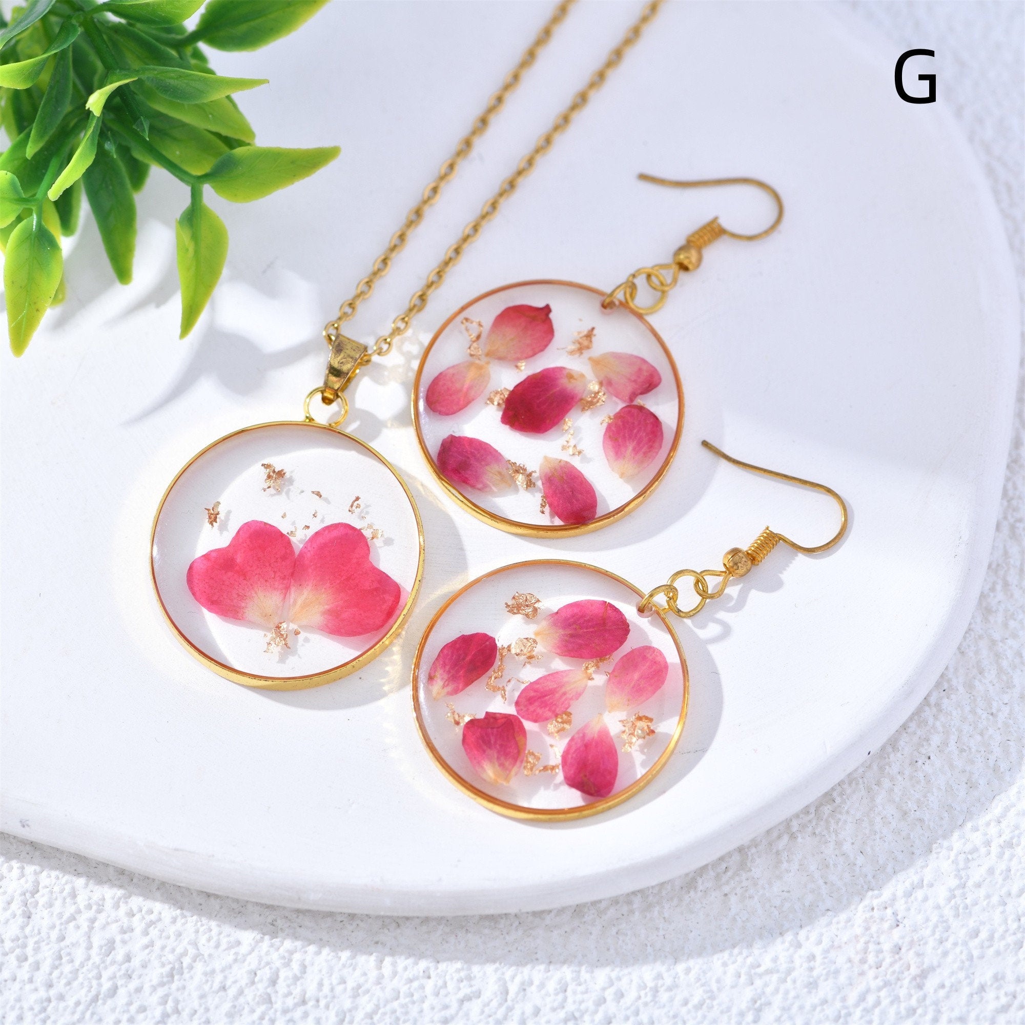 Handmade Resin Real Flower Necklace&Earrings Sets Pendant Jewelry