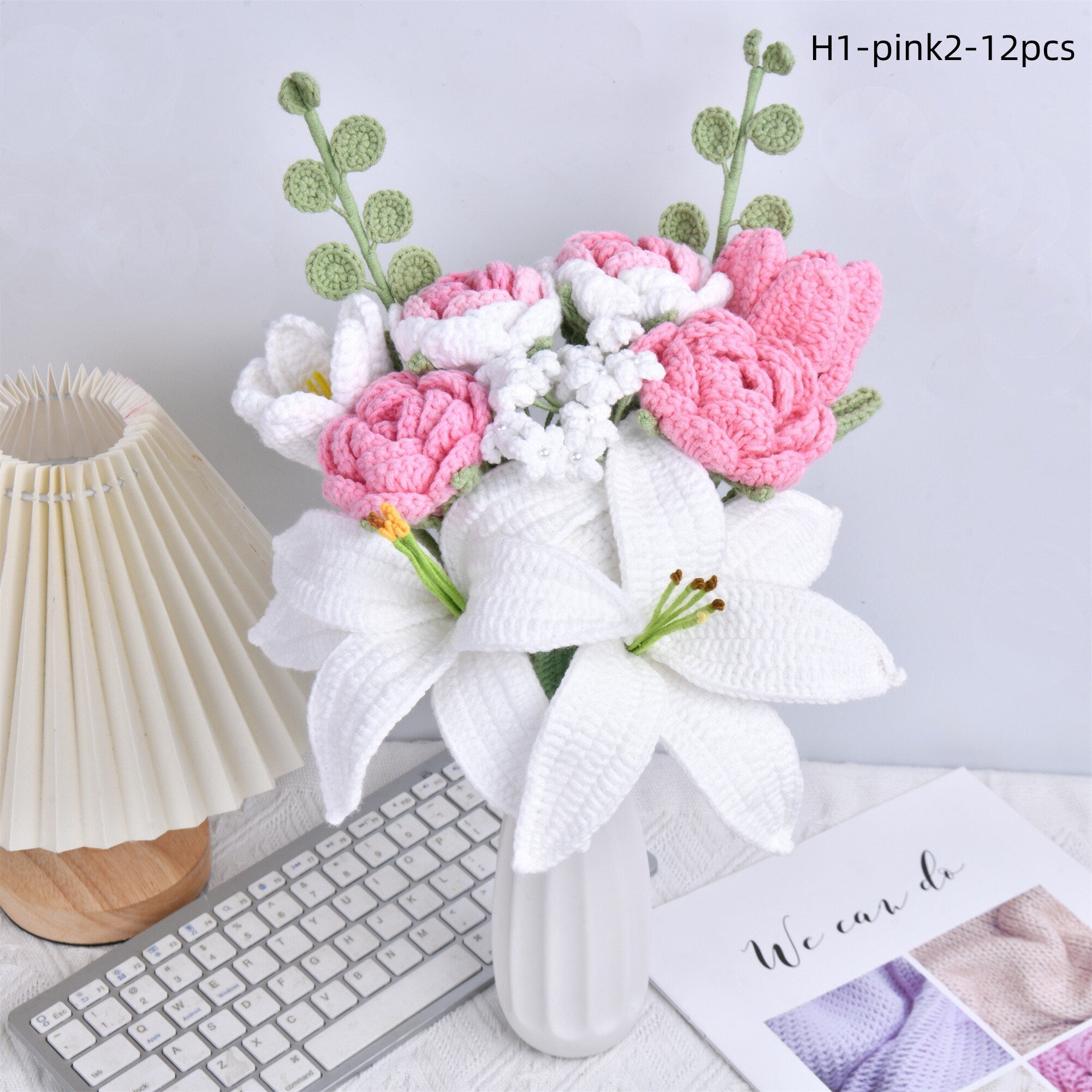 12PCS Handmade Lily Rose Crochet Bouquet