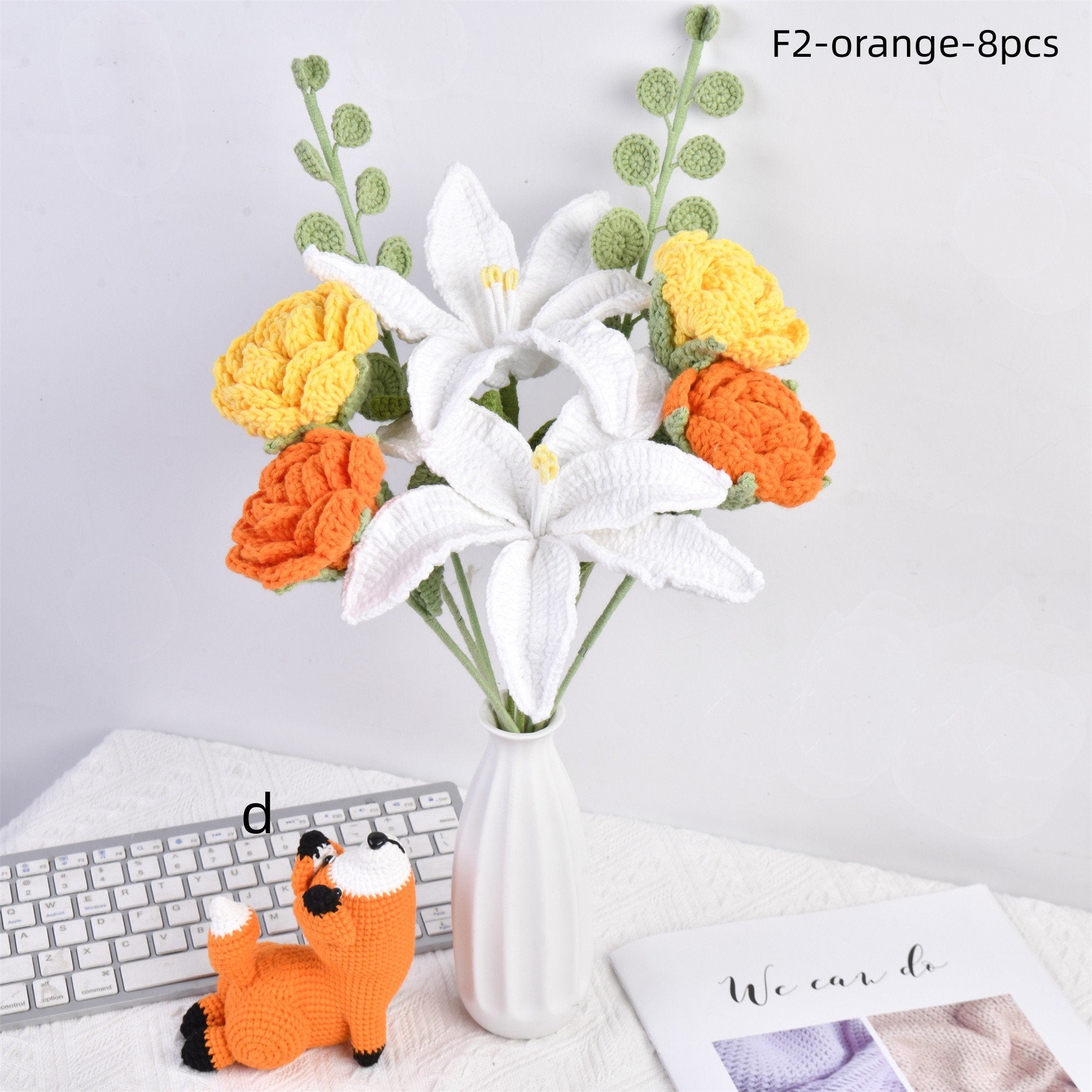 8PCS Handmade Lily Rose &Crochet Yoga Animal Dolls Crochet Bouquet