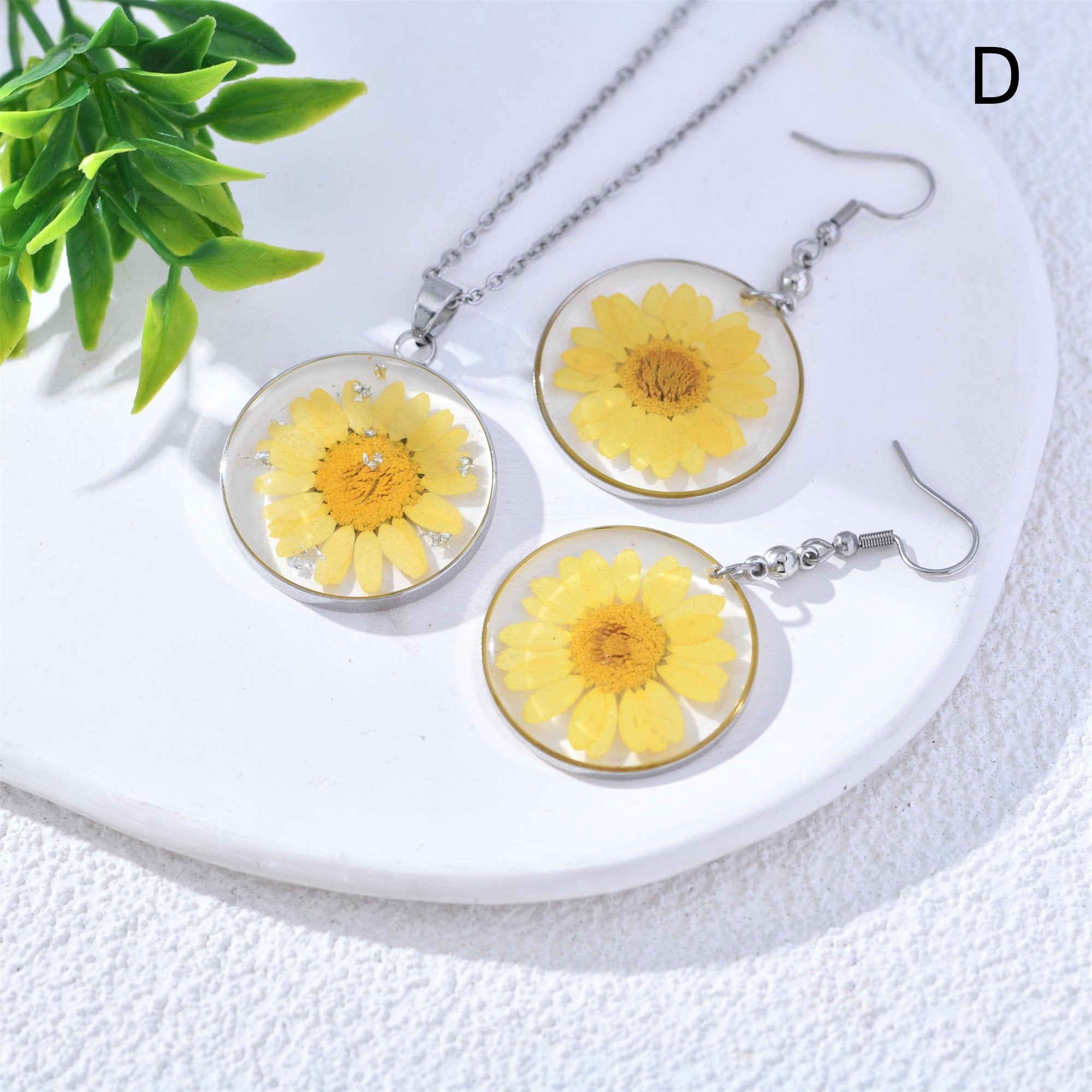 Handmade Resin Real Flower Necklace&Earrings Sets Pendant Jewelry