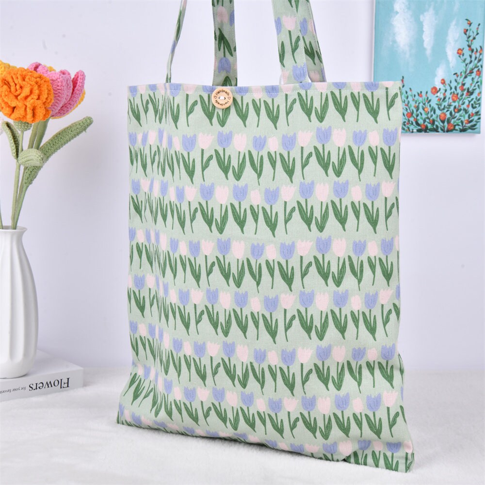 Handmade Elegant Green Tulip Tote Bag