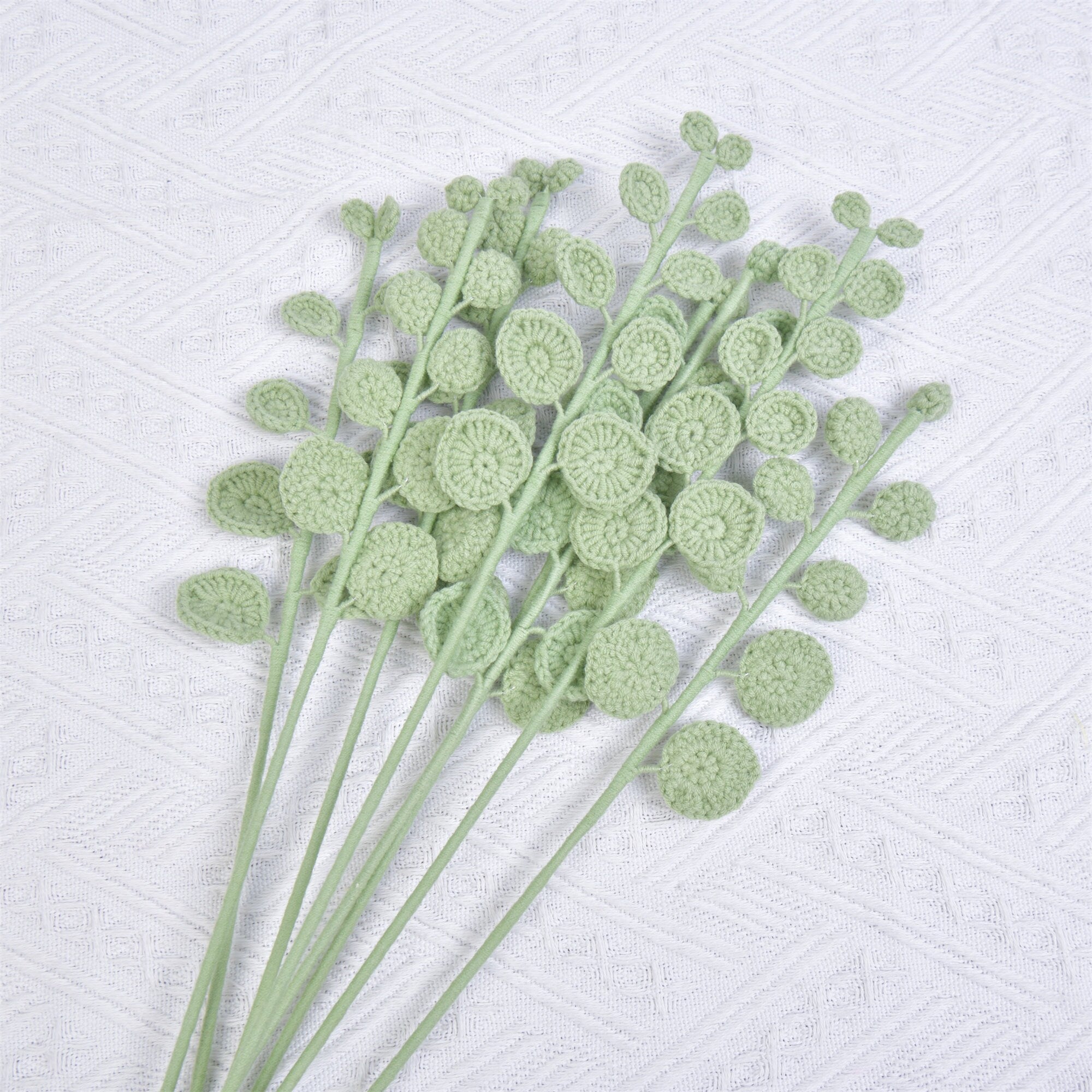 Handmade Knitted Eucalyptus Leaves Crochet Bouquet