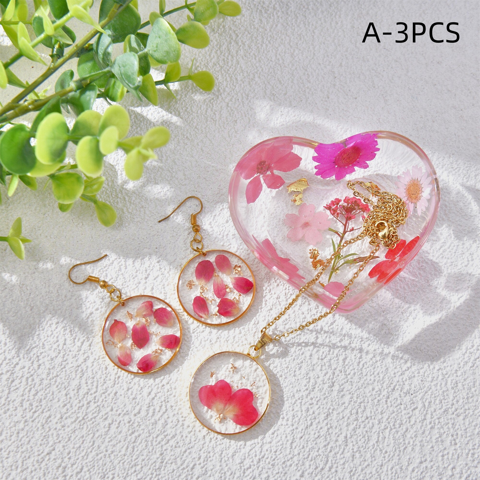 Pressed outlet Flower Necklace and Earring Set