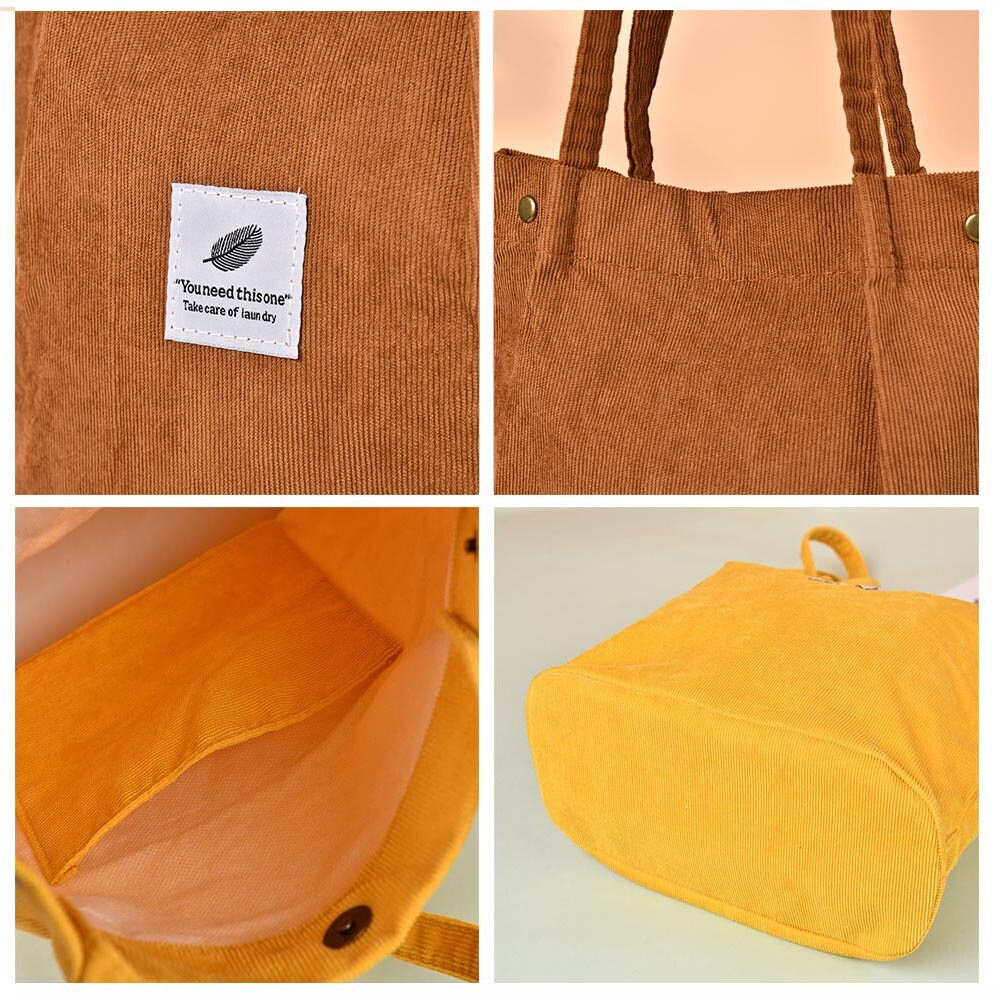 Minimalist Corduroy Solid Tote Bag