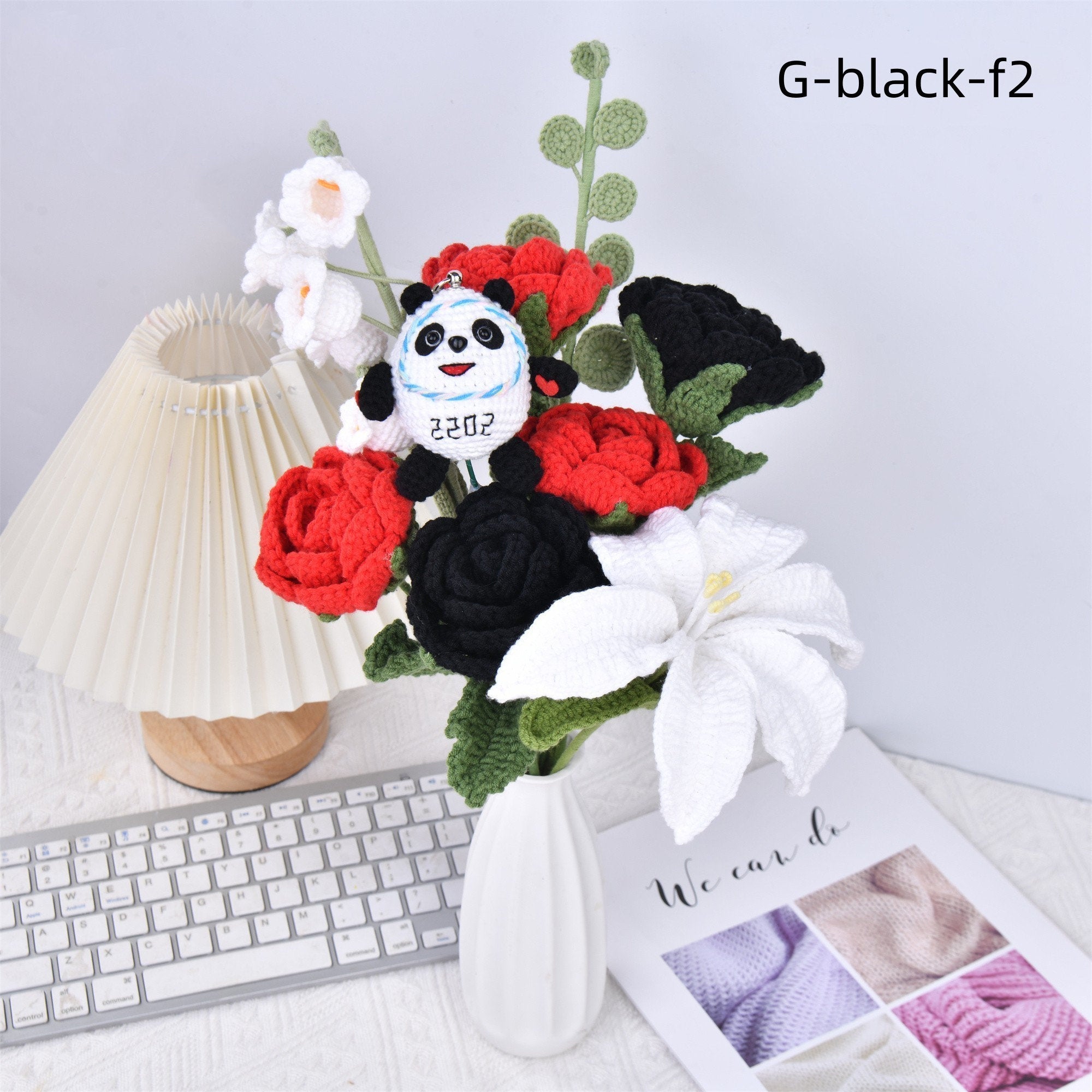 Handmade 9PCS Doll Black Rose Crochet Bouquet