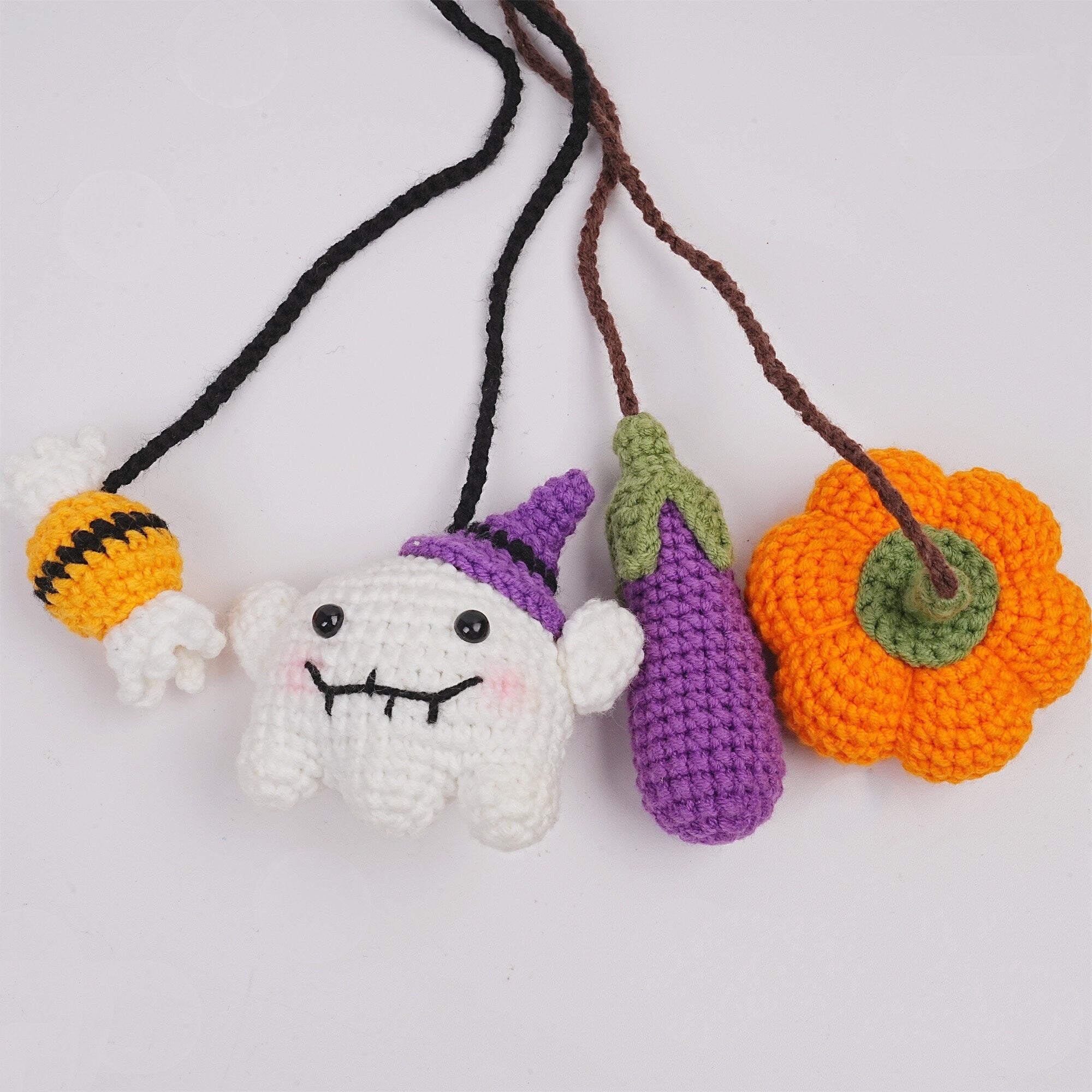 Crochet Ghost Candy/Pumpkin Eggplant Car Pendant Oranment