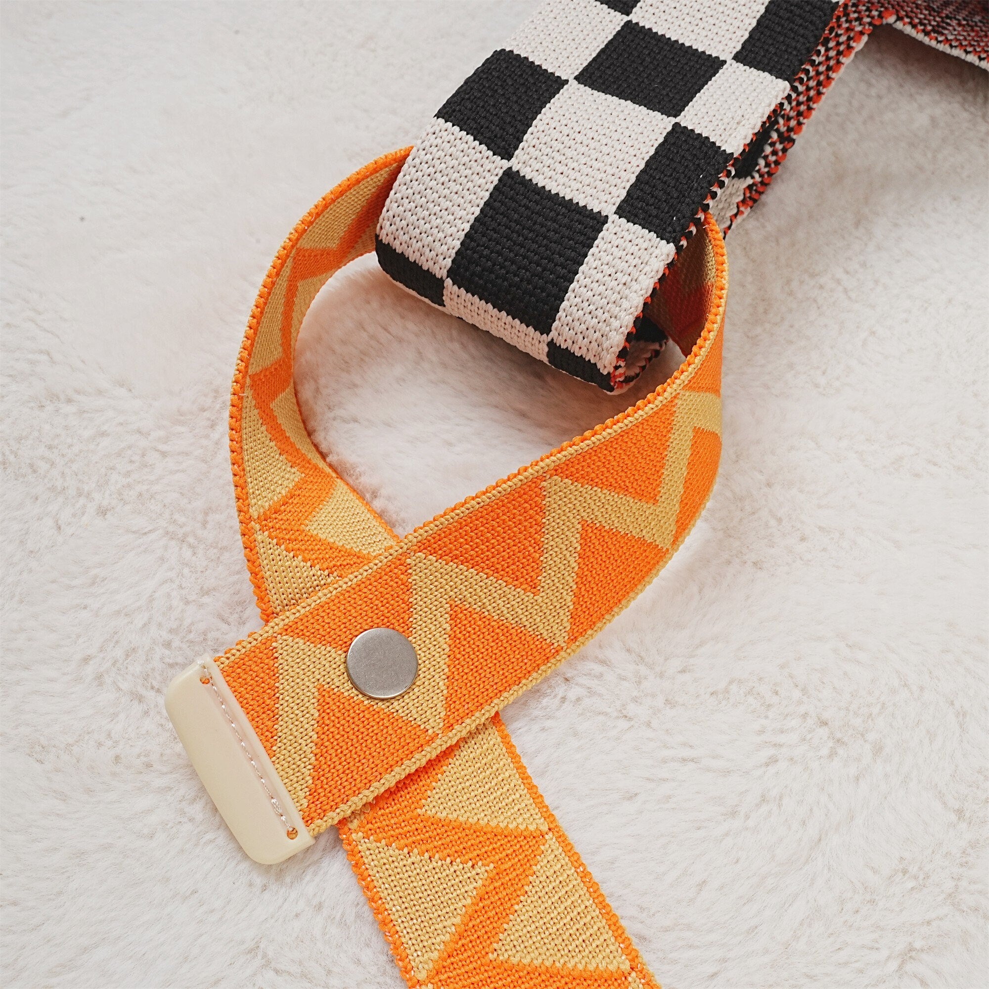 Crochet Checkerboard Orange Flower Wrist Bag