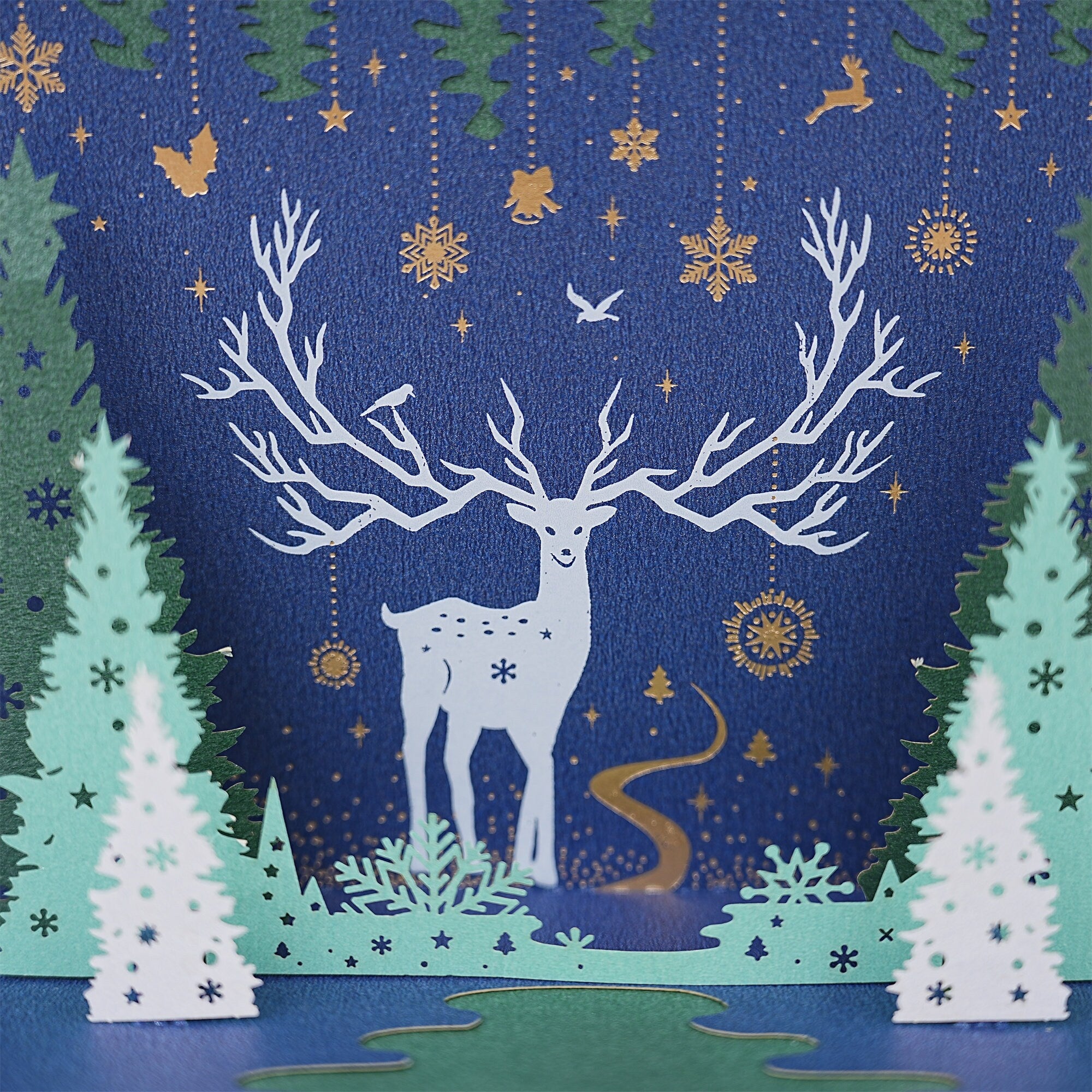 Green Forest Deer Christmas Card