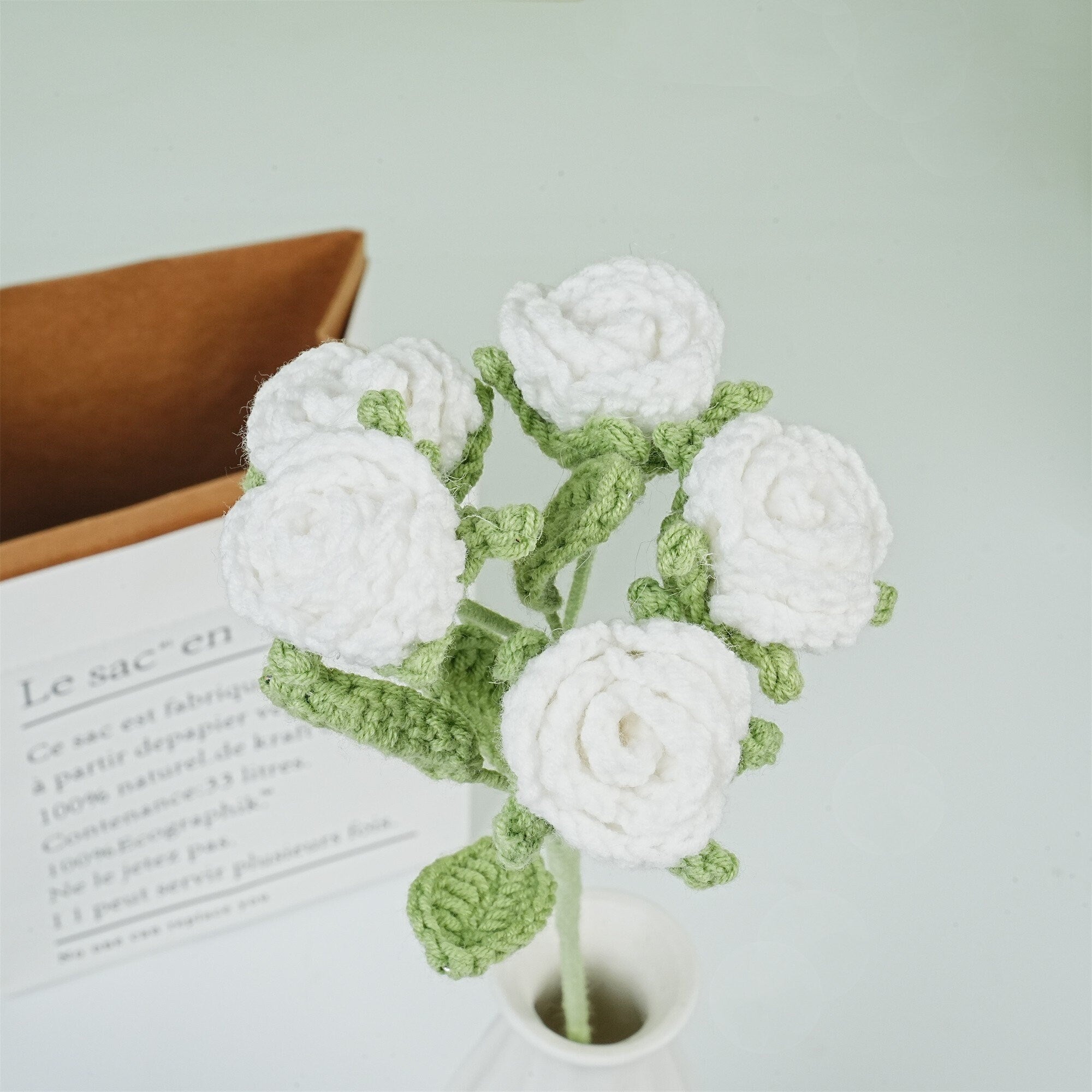 Handmade White Roses Crochet Bouquet