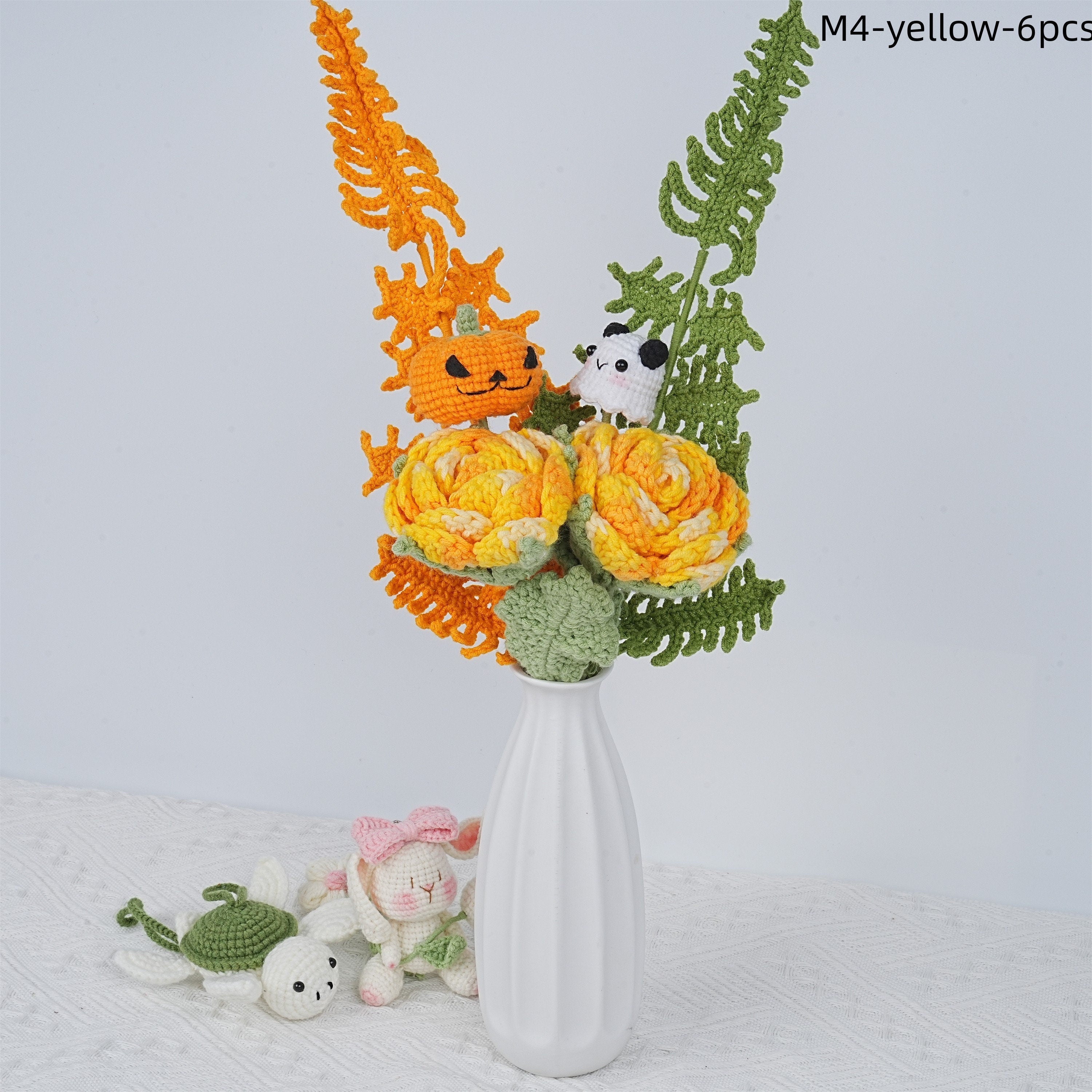 Handmade Devil Pumpkin Rose Carnation Crochet Bouquet