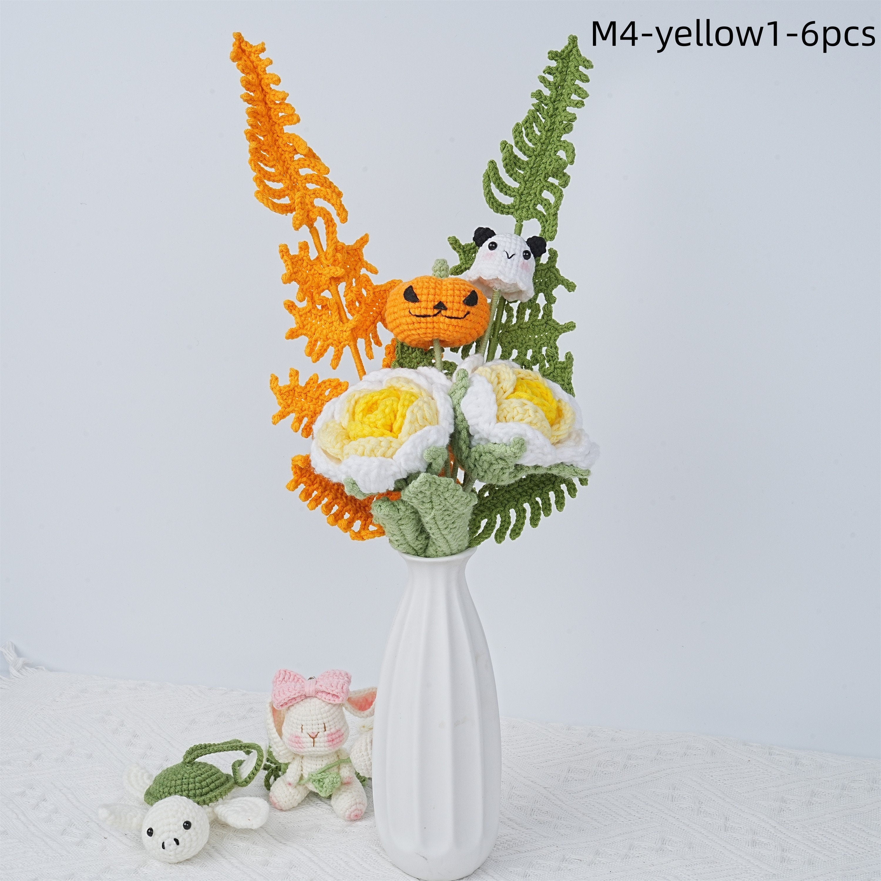 Handmade Devil Pumpkin Rose Carnation Crochet Bouquet