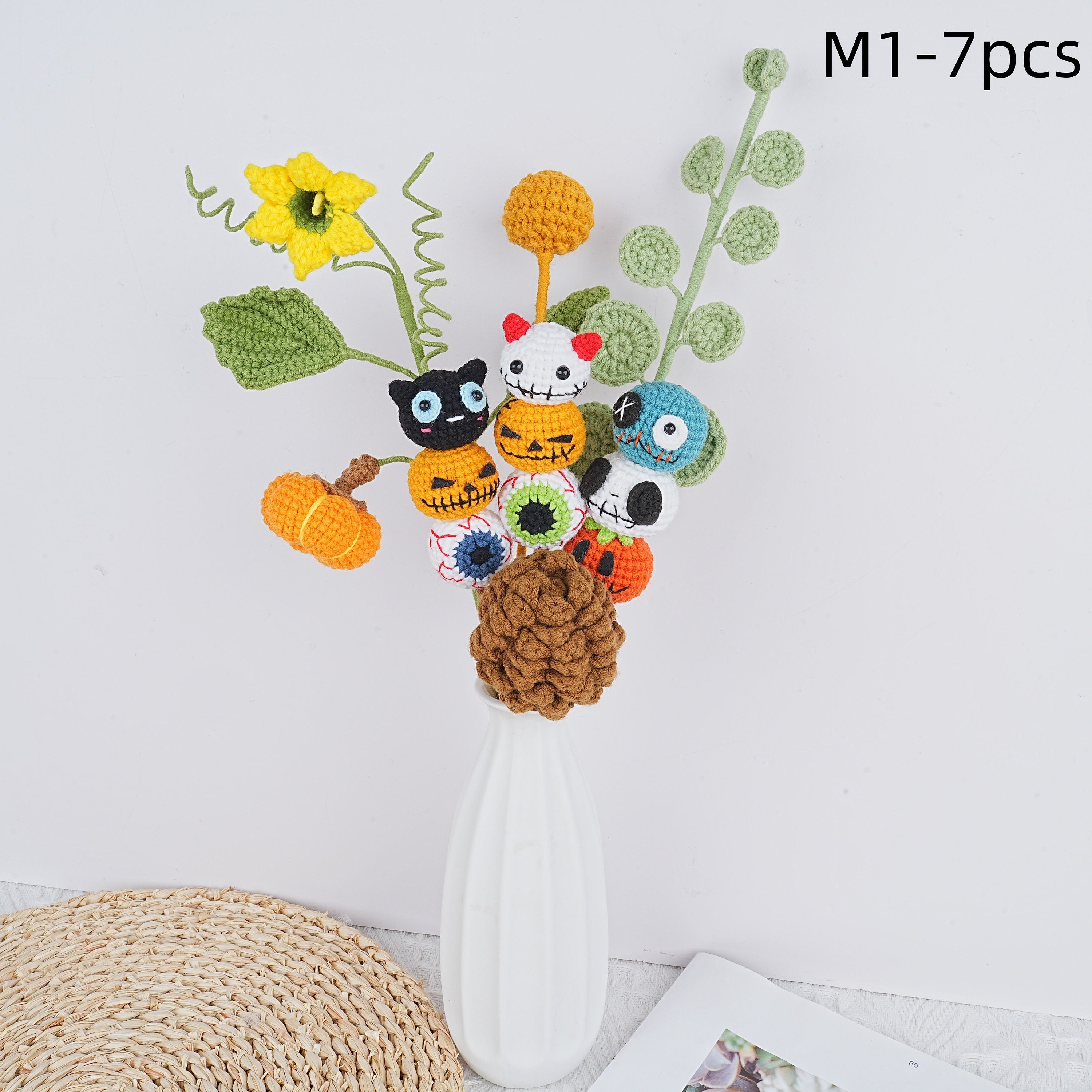 Handmade Crochet Devil Pumpkin Crochet Bouquet