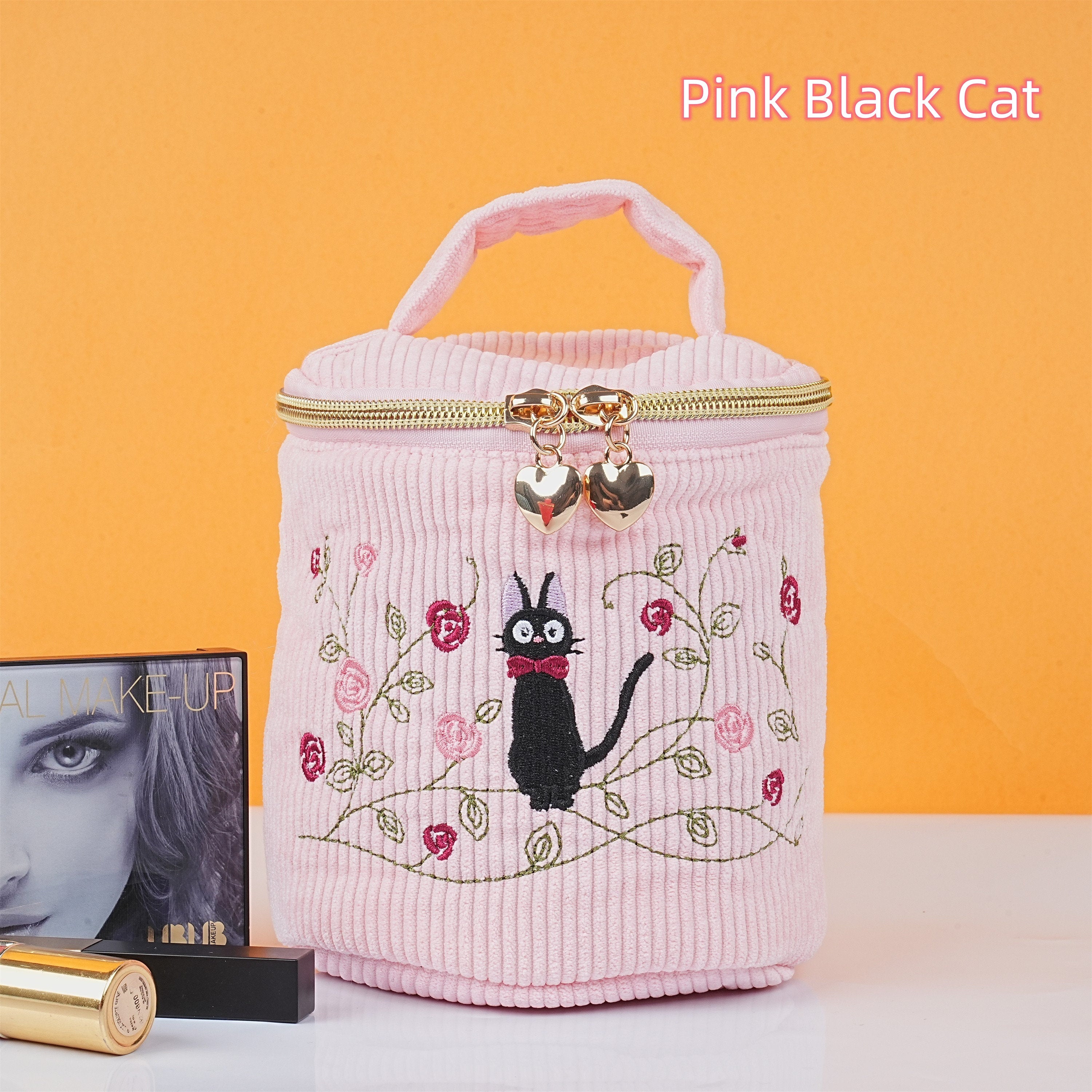 Handmade Cartoon Corduroy Portable Bucket Cosmetic Bag