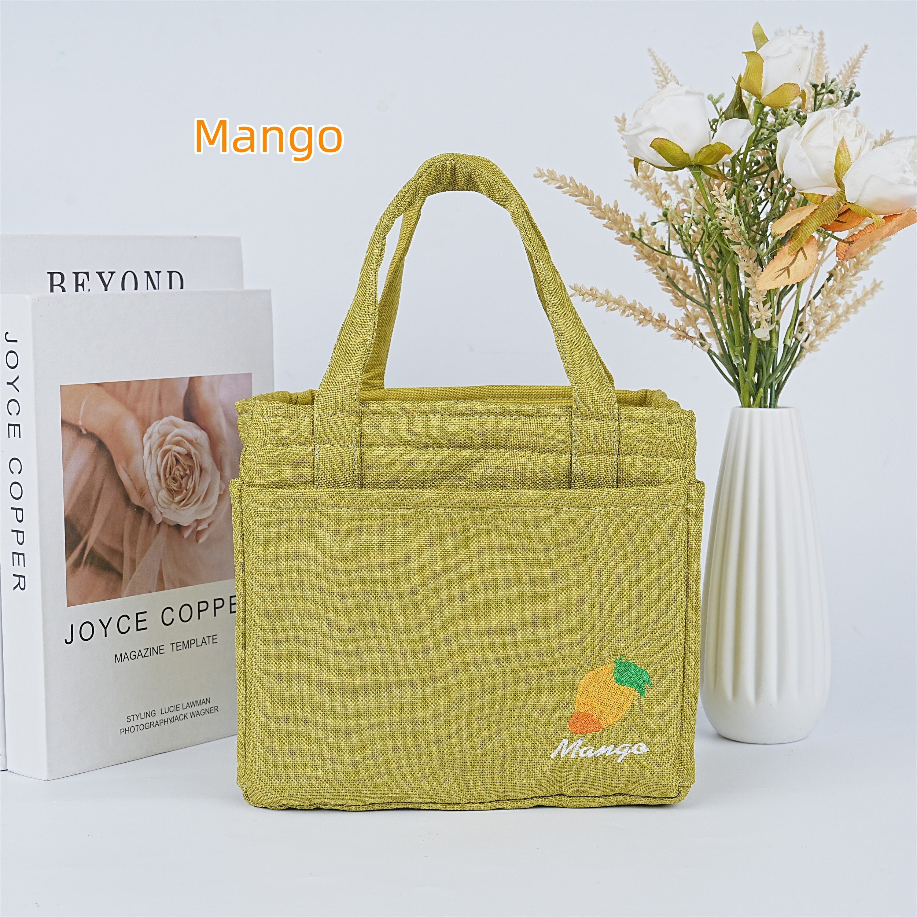 Handmade Embroidered Fruit Pattern Lunch Bag with Heat Insulated