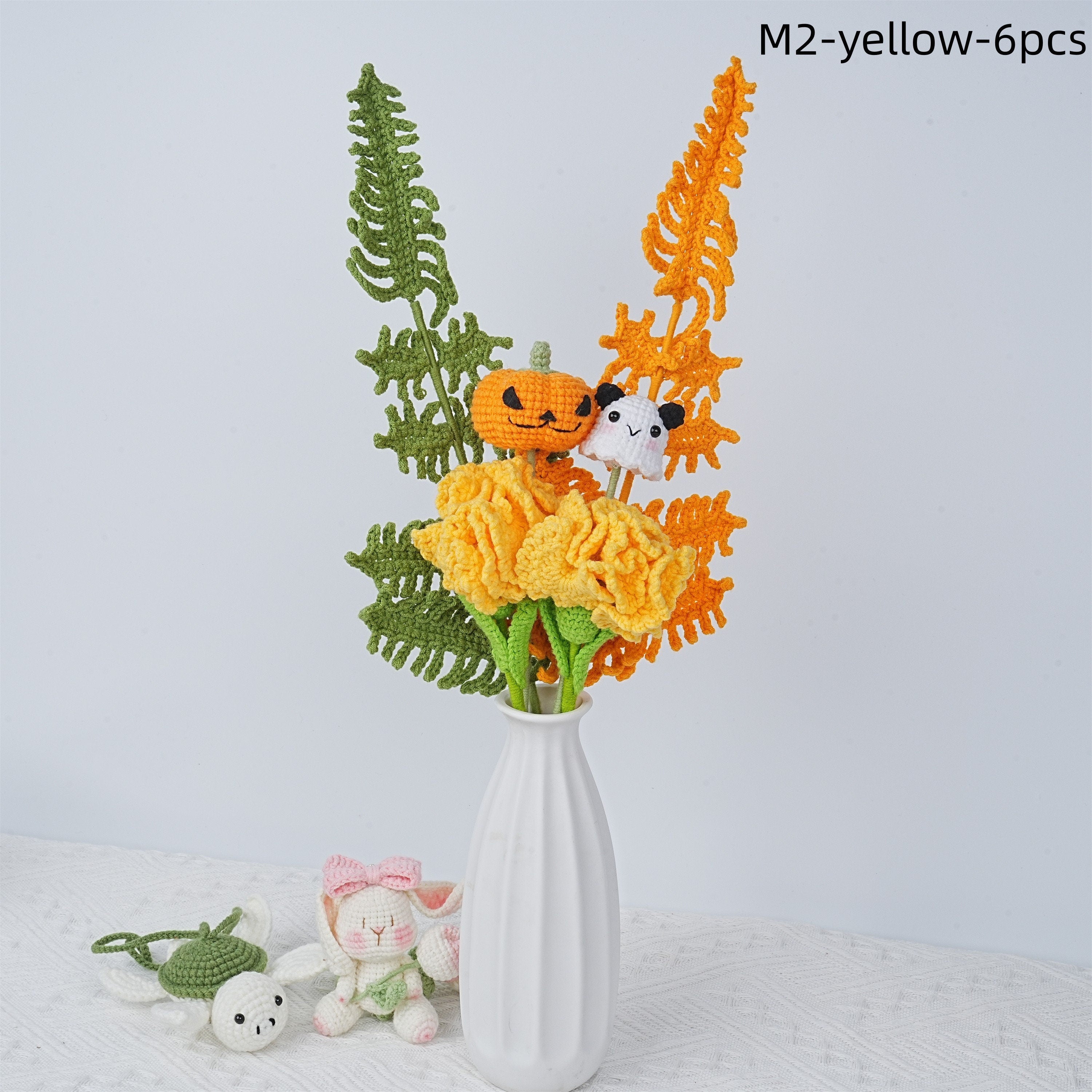 Handmade Devil Pumpkin Rose Carnation Crochet Bouquet