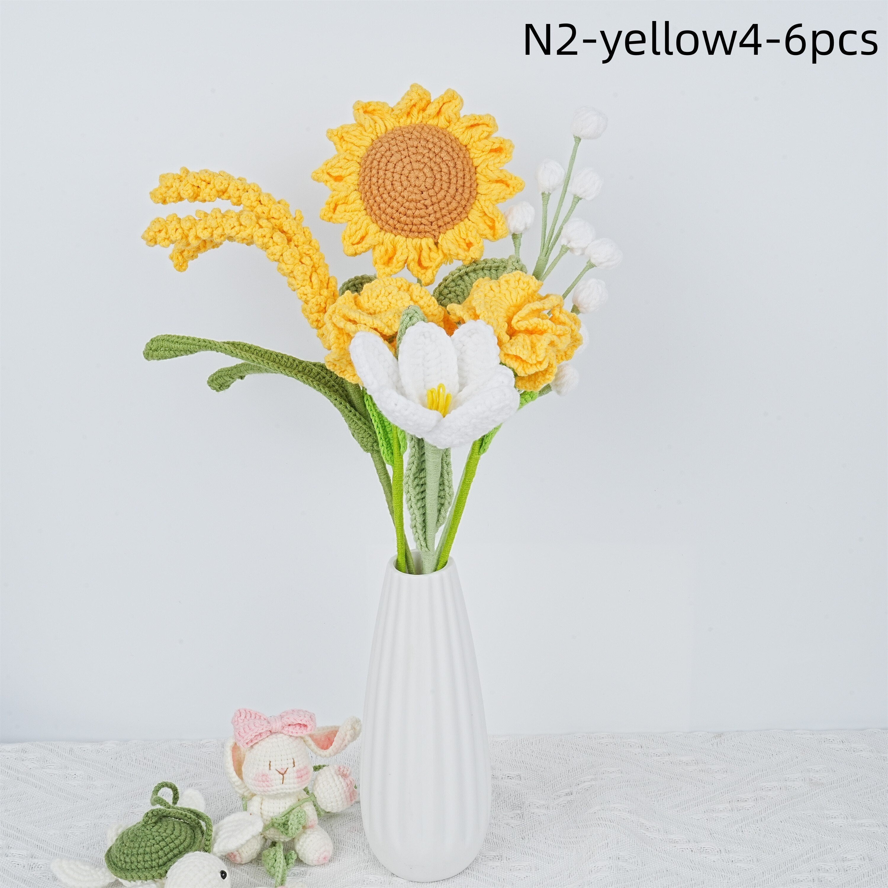 6PCS Handmade Yellow Wheat/Rose/Carnation/Sunflower/Tulip Crochet Bouquet