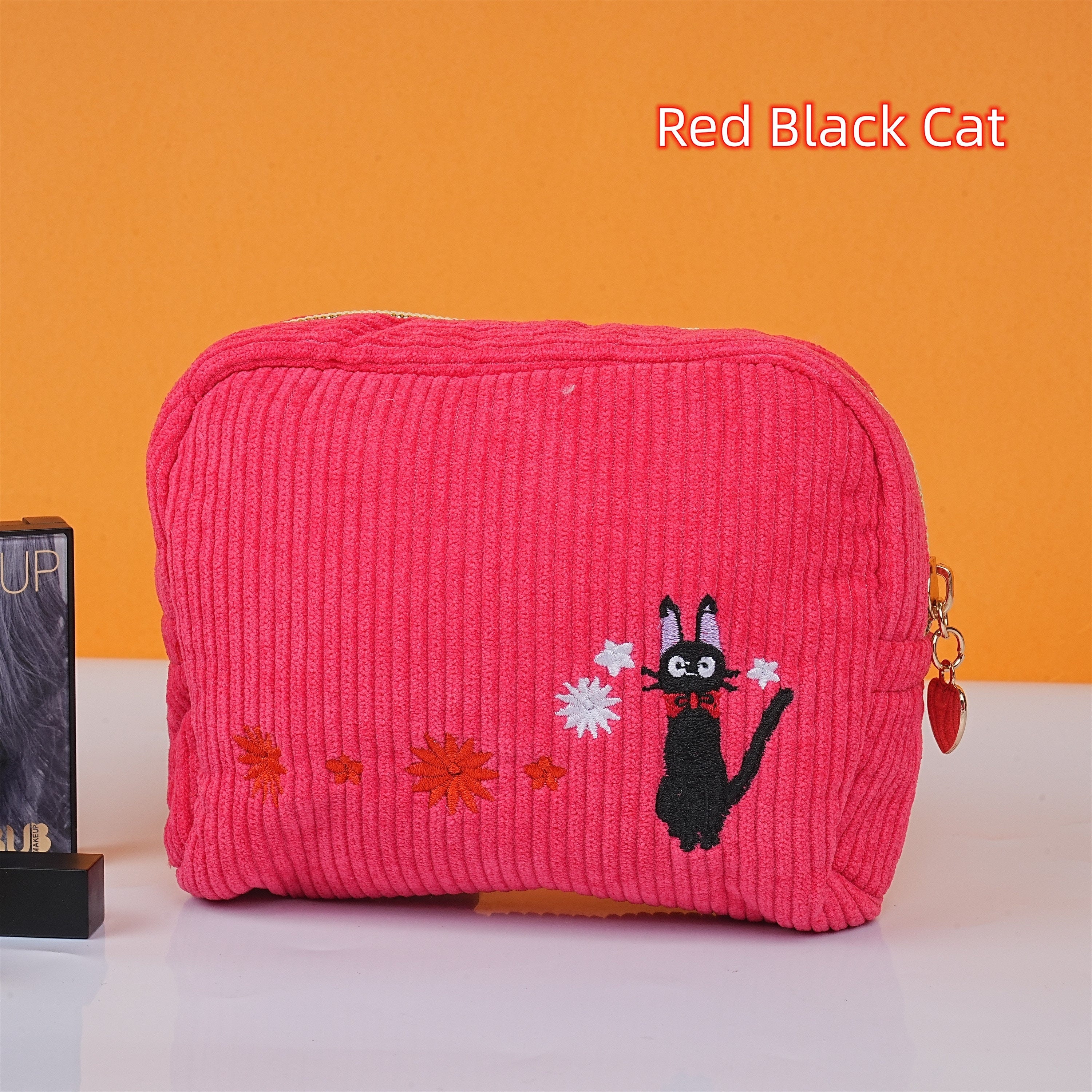 Handmade Embroidered Cartoon Corduroy Cosmetic Bag