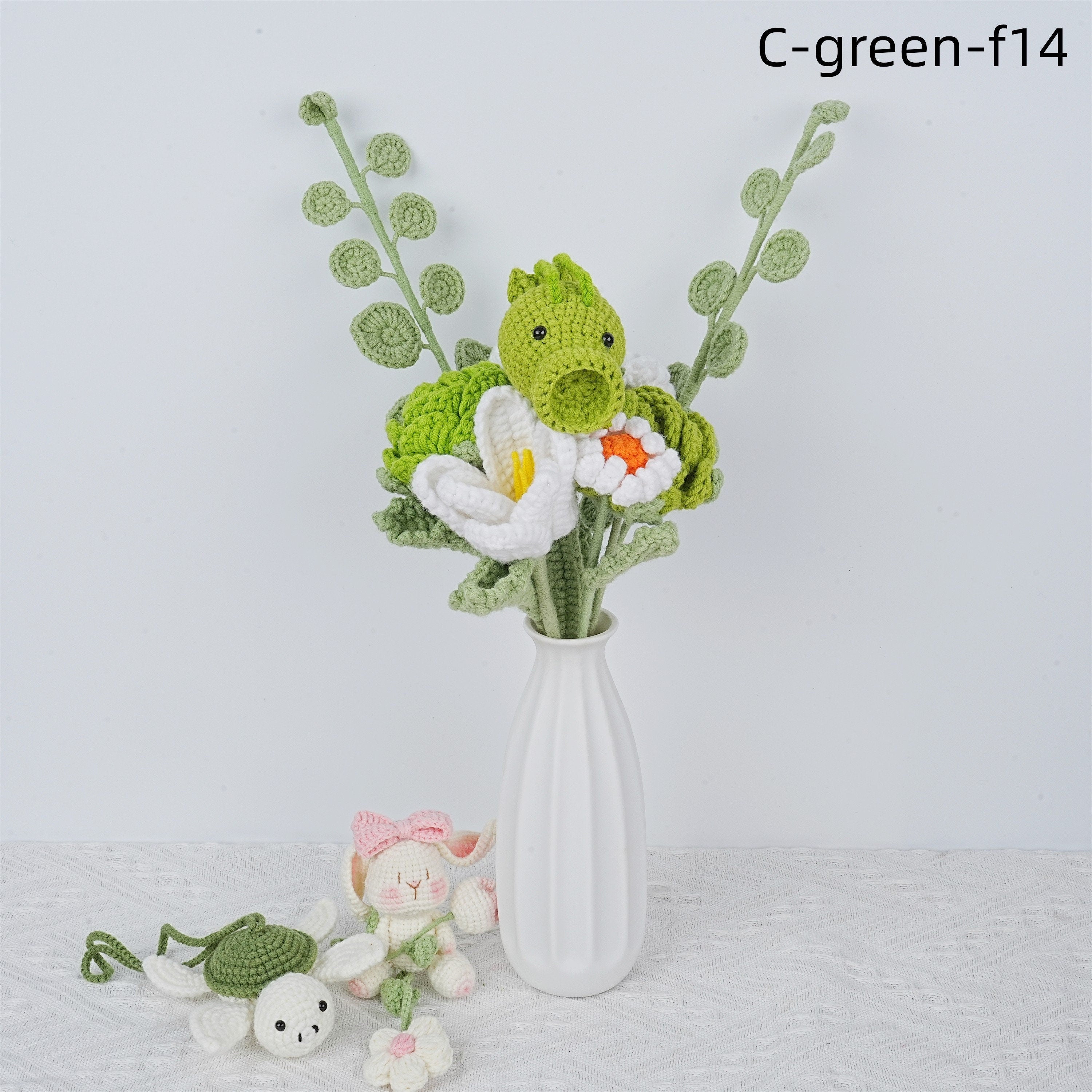 Handmade Knitted Plants vs Zombies Doll Rose&Tulip Crochet Bouquet