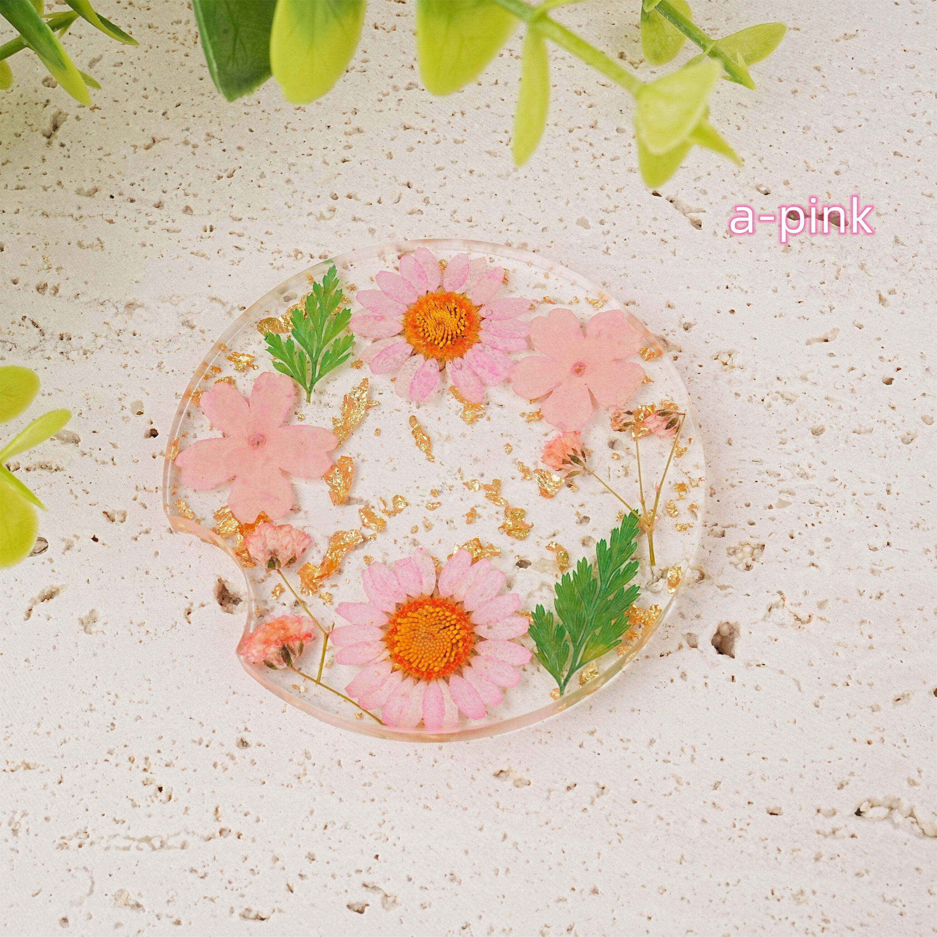 Round Shaped Resin Car Coasters with Real Dried Flowers