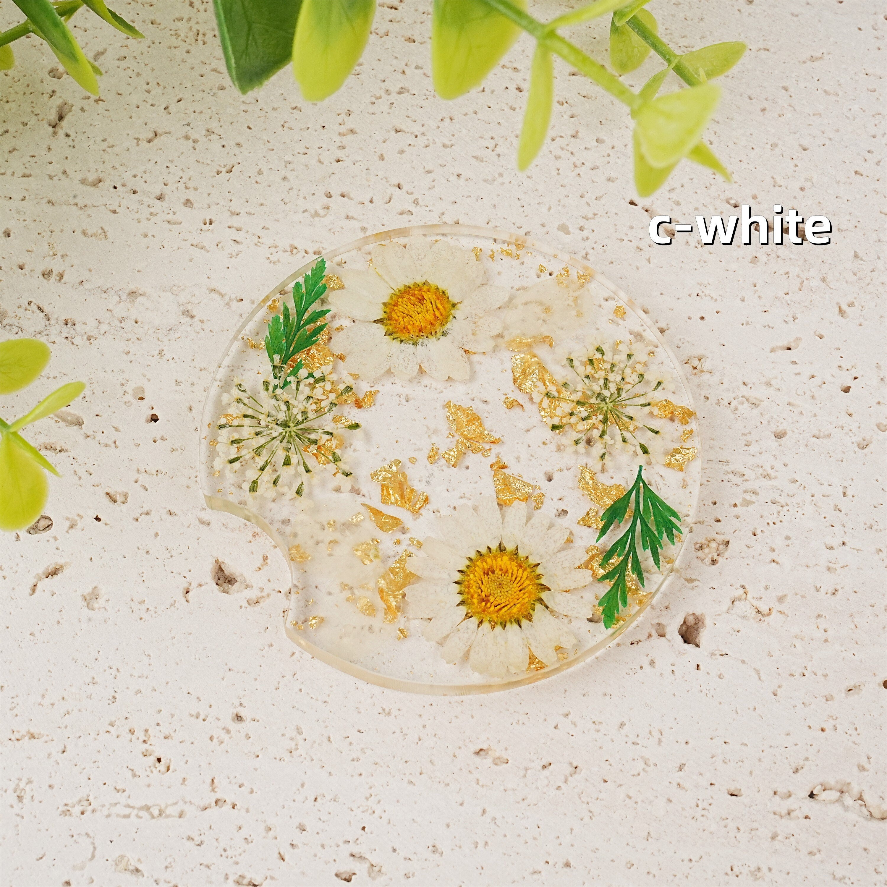 Round Shaped Resin Car Coasters with Real Dried Flowers