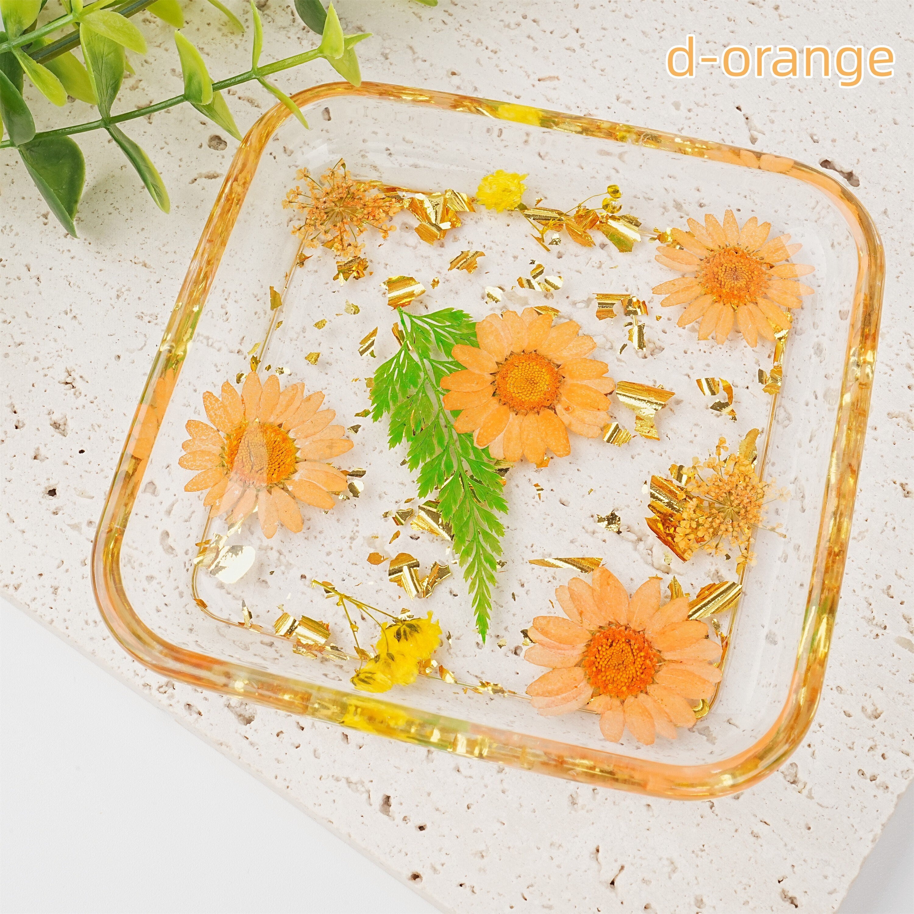 Square Shaped Resin Jewelry Tray with Real Dried Flowers