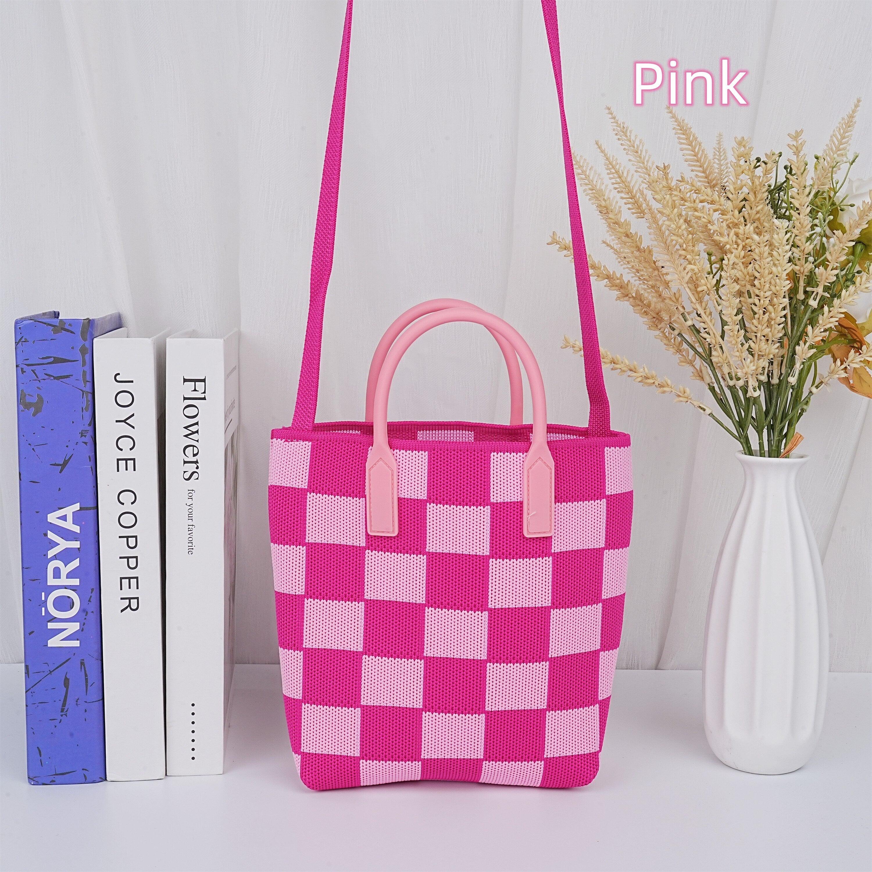 Classic Checkerboard Knit Tote Bag