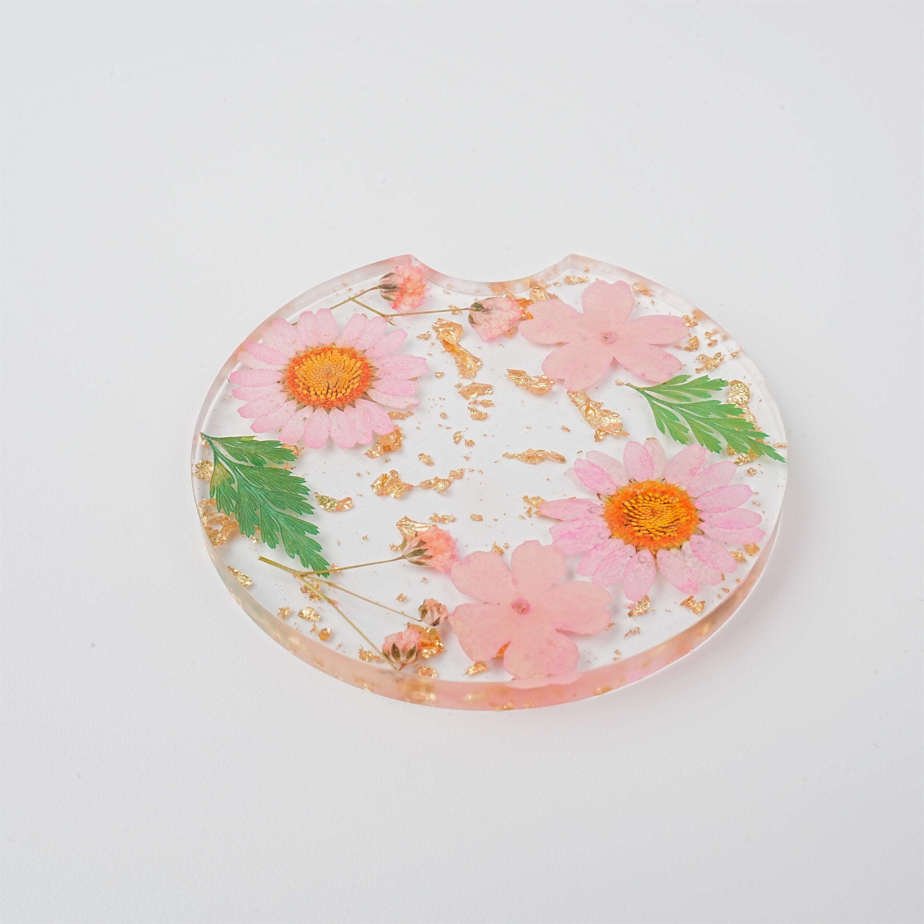 Round Shaped Resin Car Coasters with Real Dried Flowers