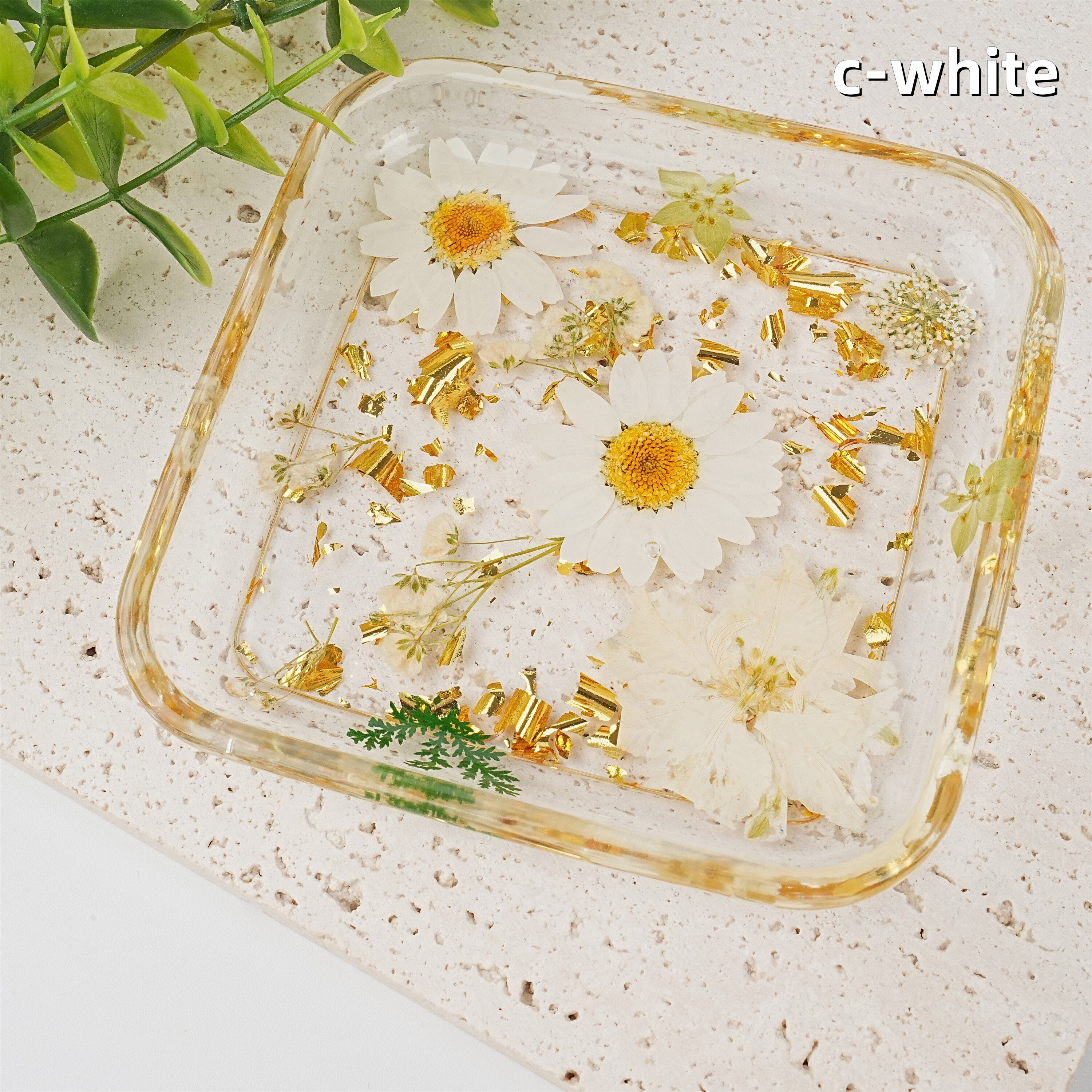 Square Shaped Resin Jewelry Tray with Real Dried Flowers