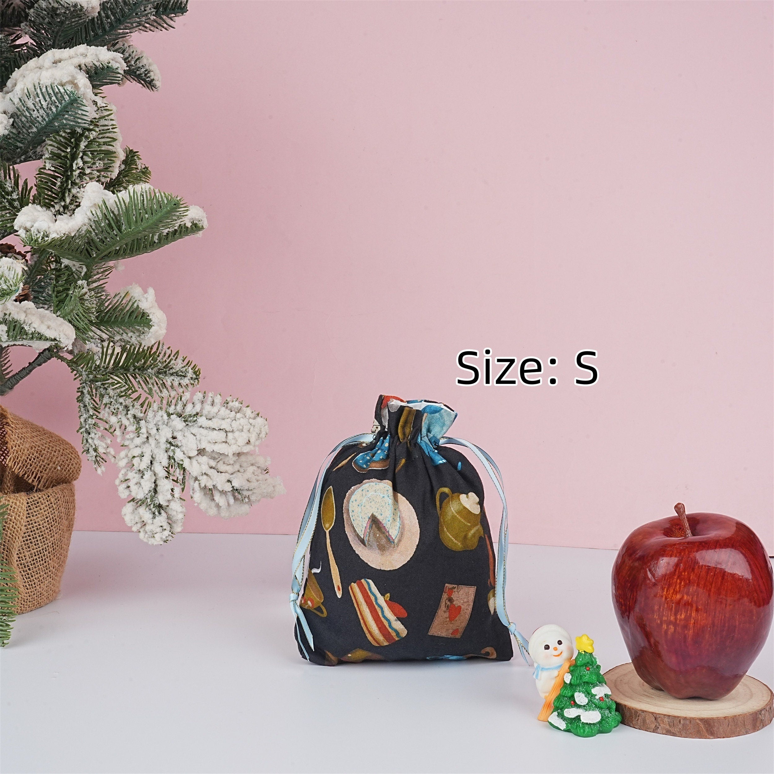 S/M/L Handmade Rabbit Alice Donut Navy Blue Drawstring Gift Bags