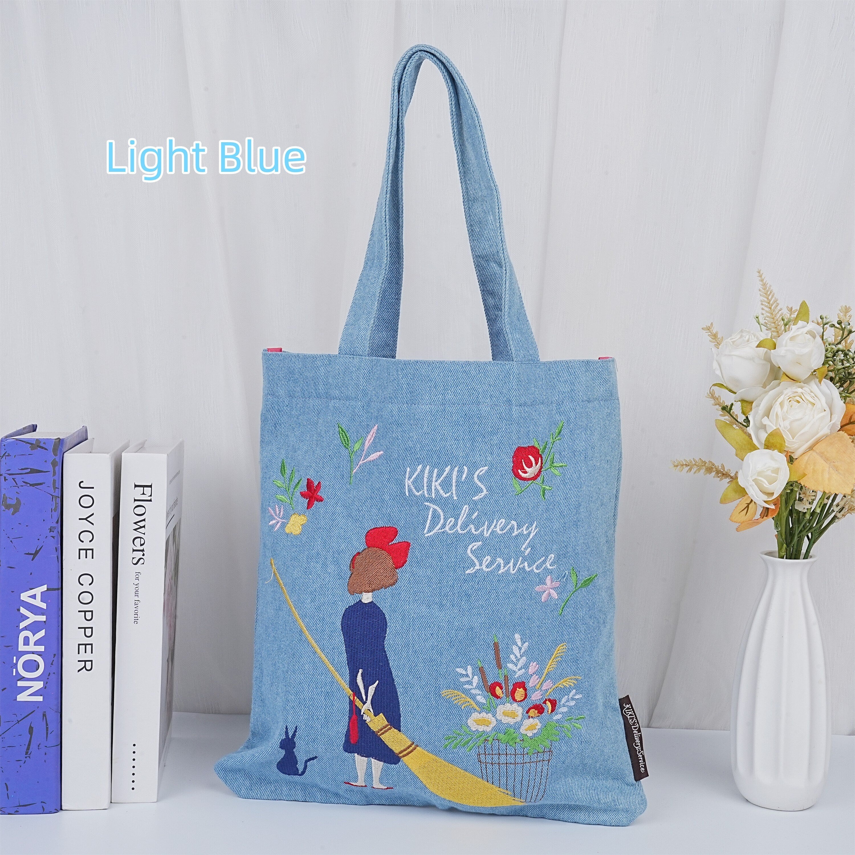 Embroidered Kiki's Delivery Service/My neighbor Totoro Denim Canvas Tote Bag