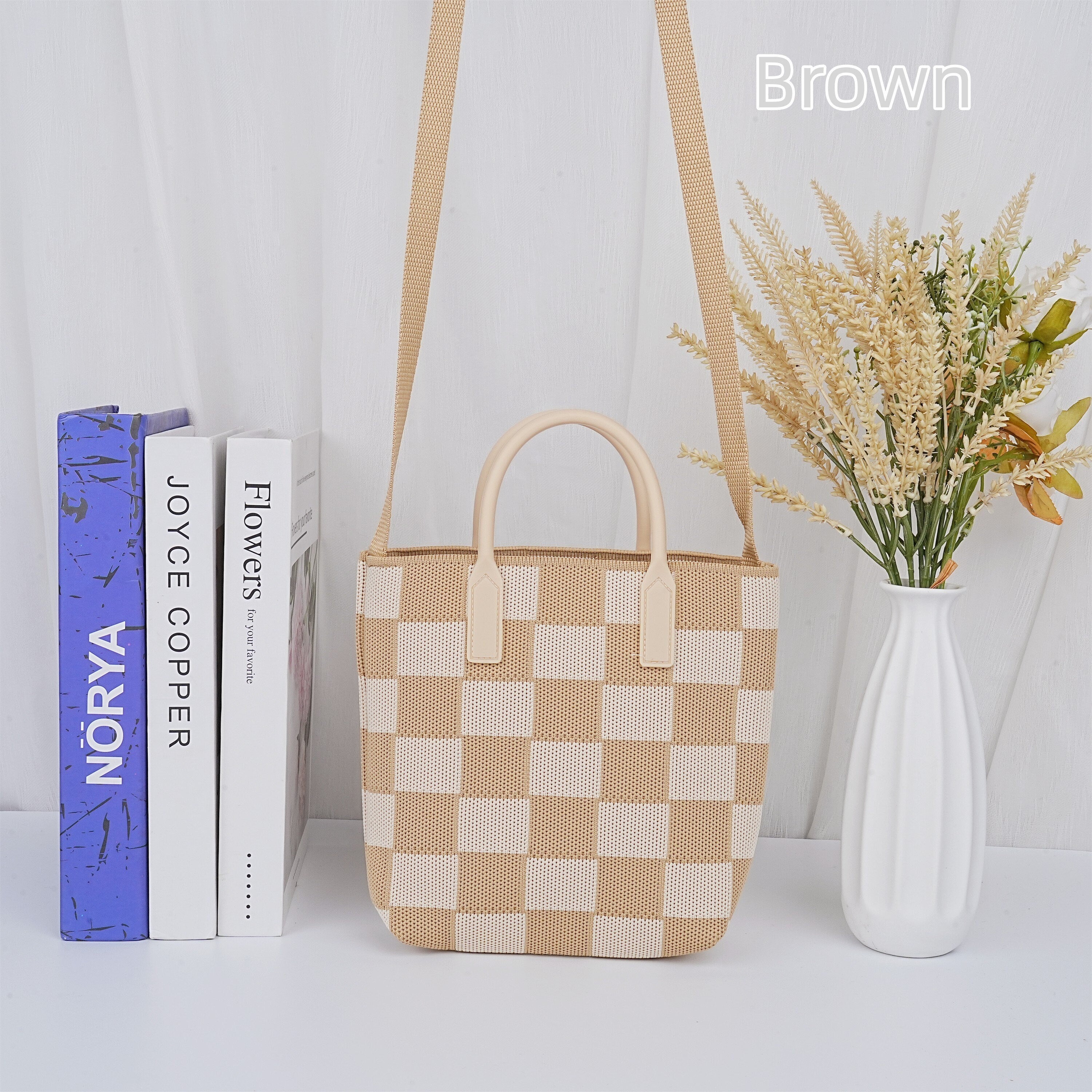 Classic Checkerboard Knit Tote Bag