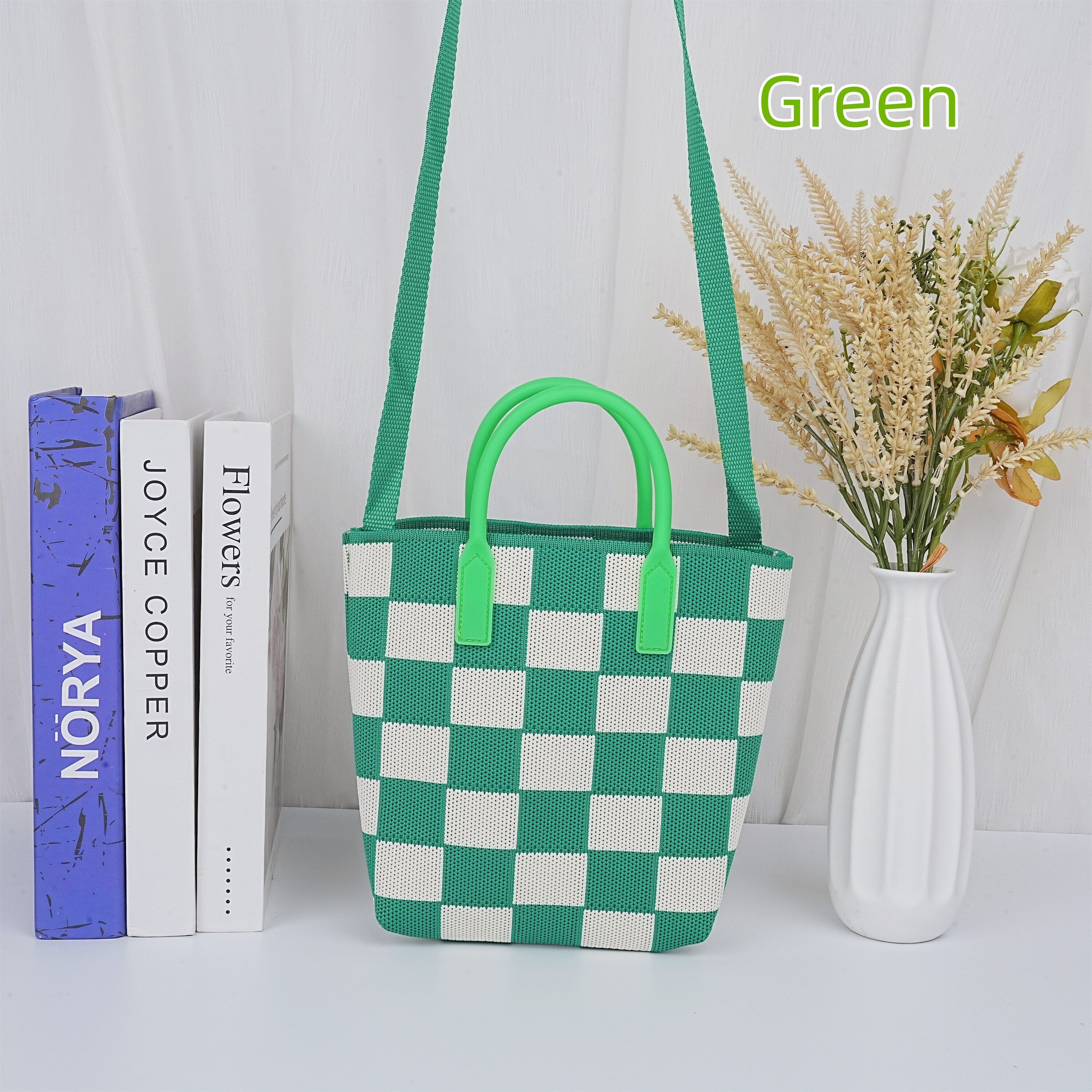 Classic Checkerboard Knit Tote Bag