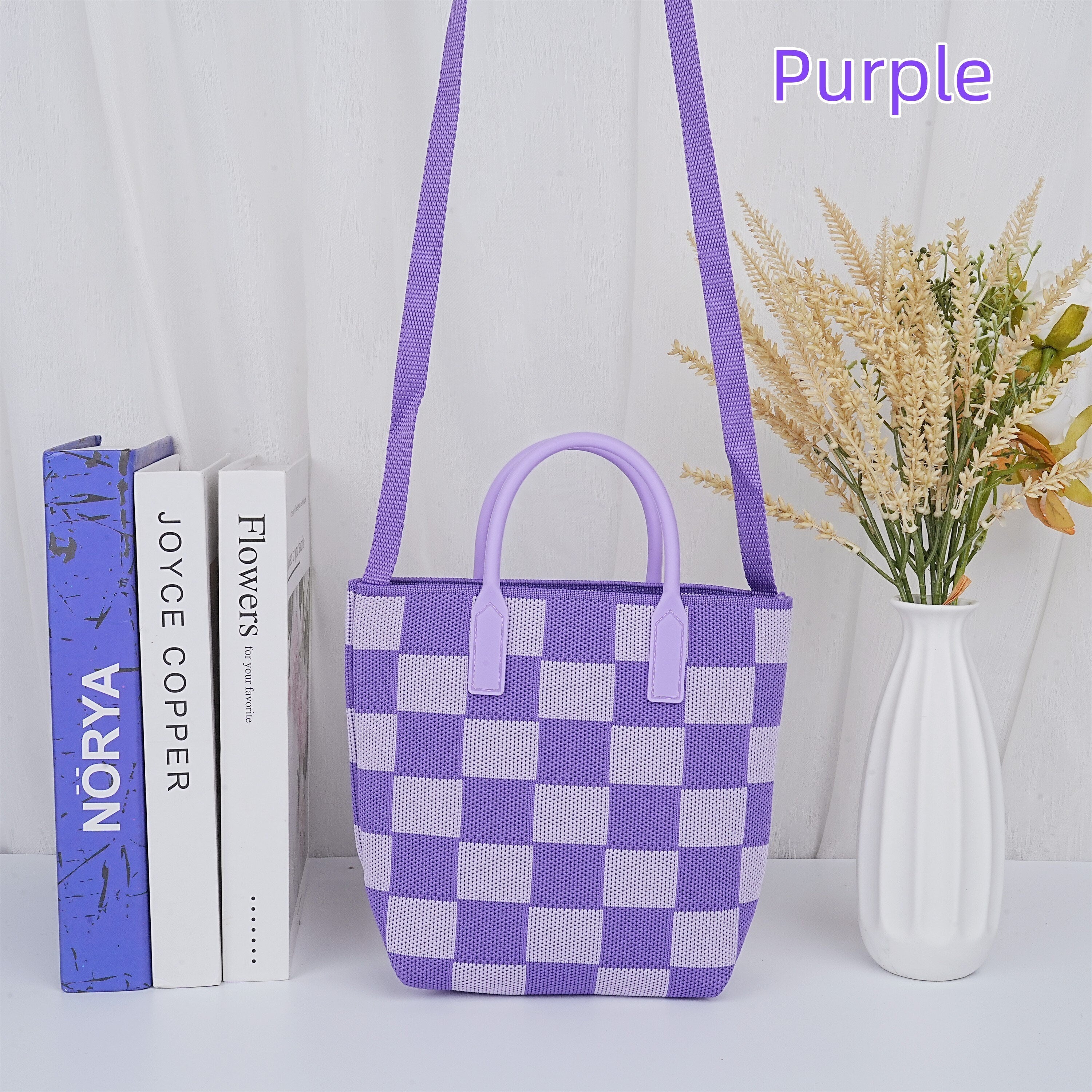 Classic Checkerboard Knit Tote Bag