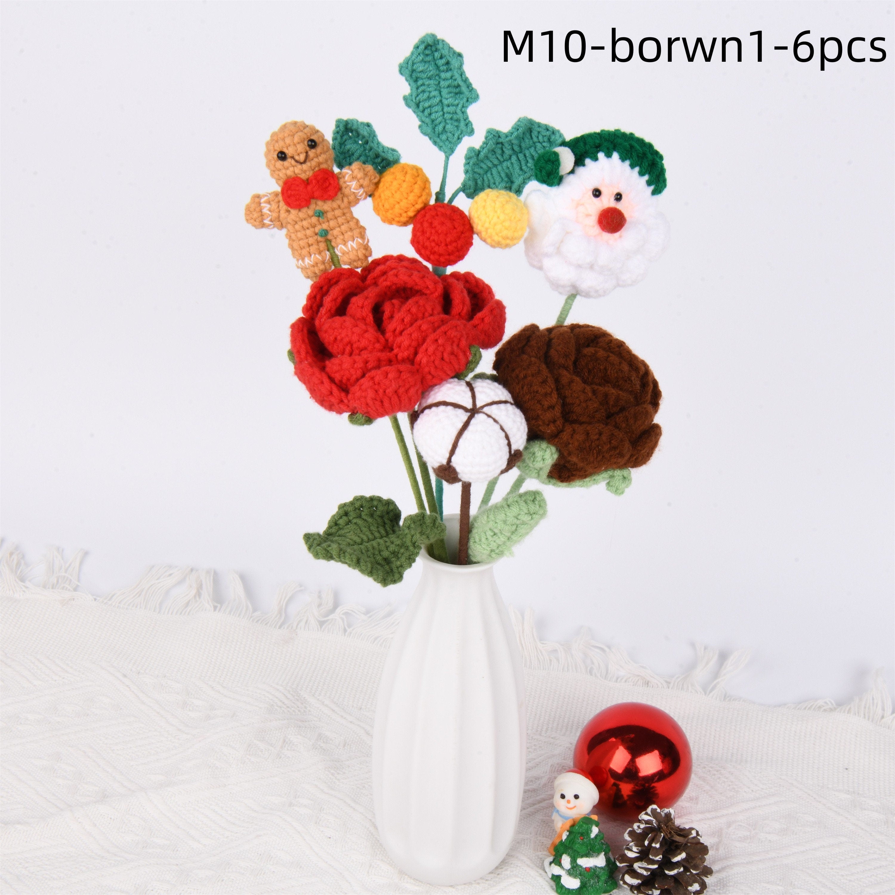 Handmade Santa Claus/Rose/Carnation Crochet Bouquet