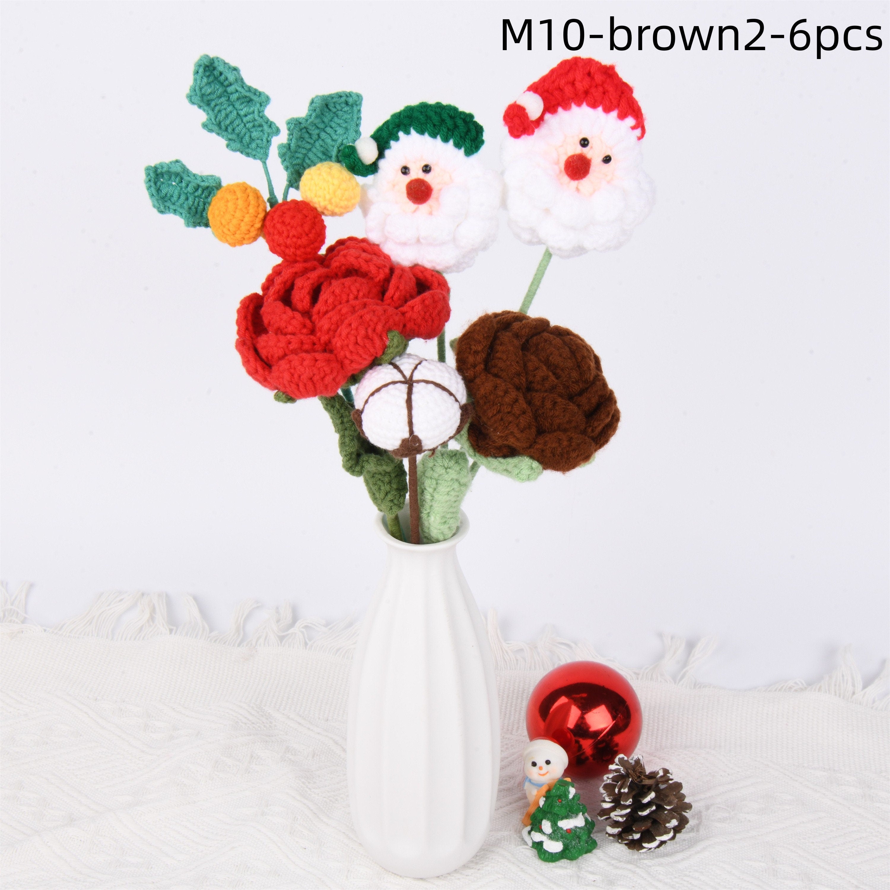 Handmade Santa Claus/Rose/Carnation Crochet Bouquet