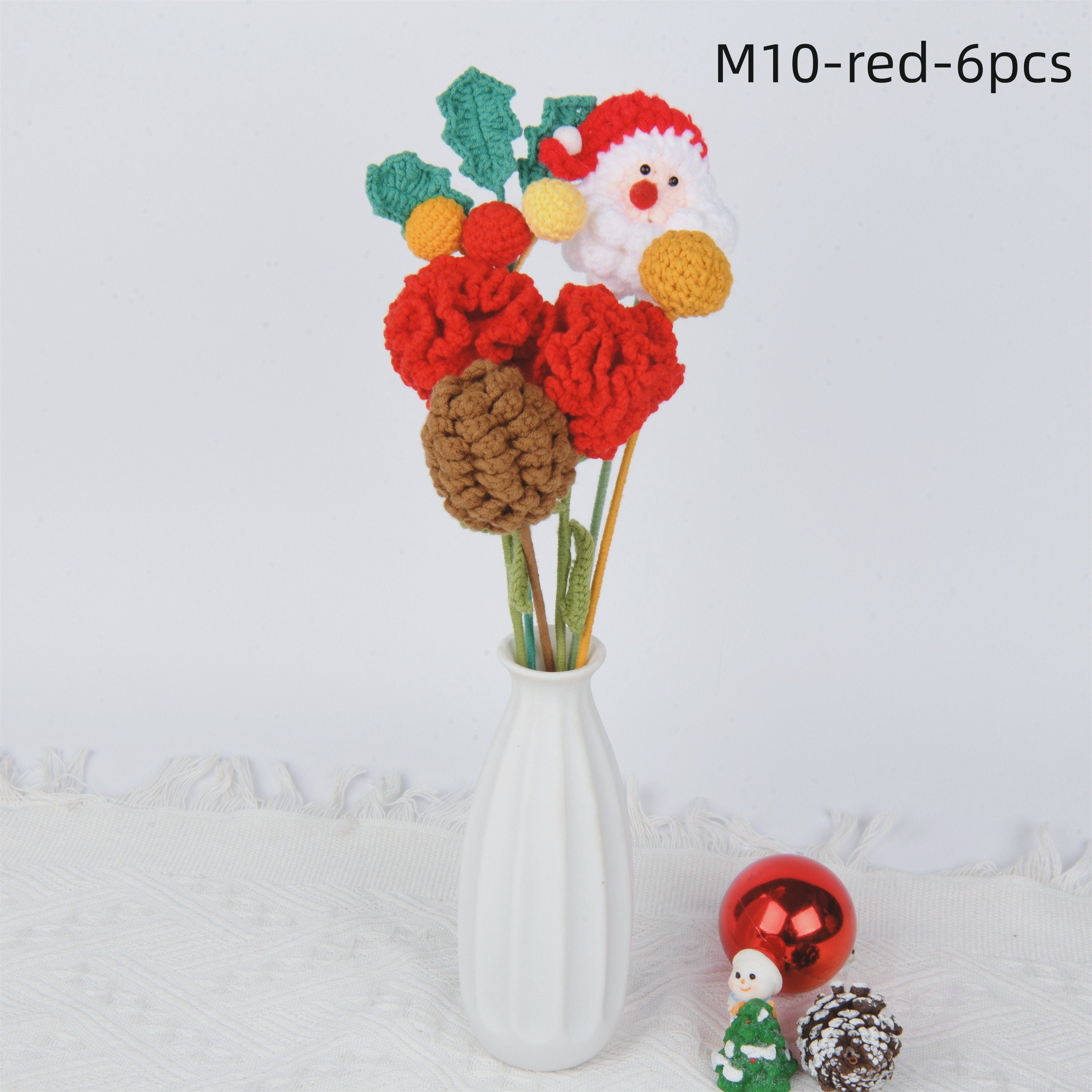 Handmade Santa Claus/Rose/Carnation Crochet Bouquet