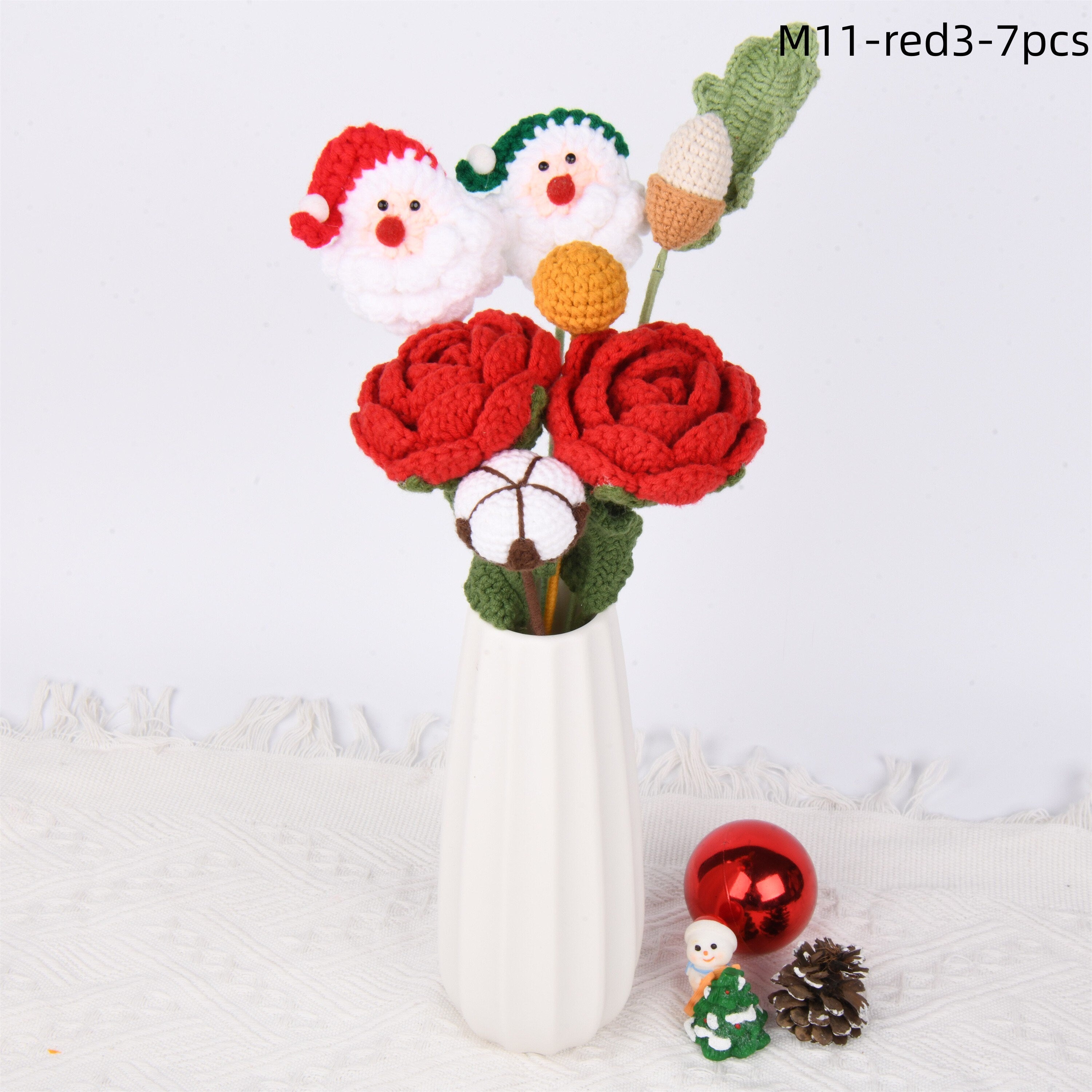 Handmade Santa Claus/Rose/Carnation/Berry/Acorn Crochet Bouquet