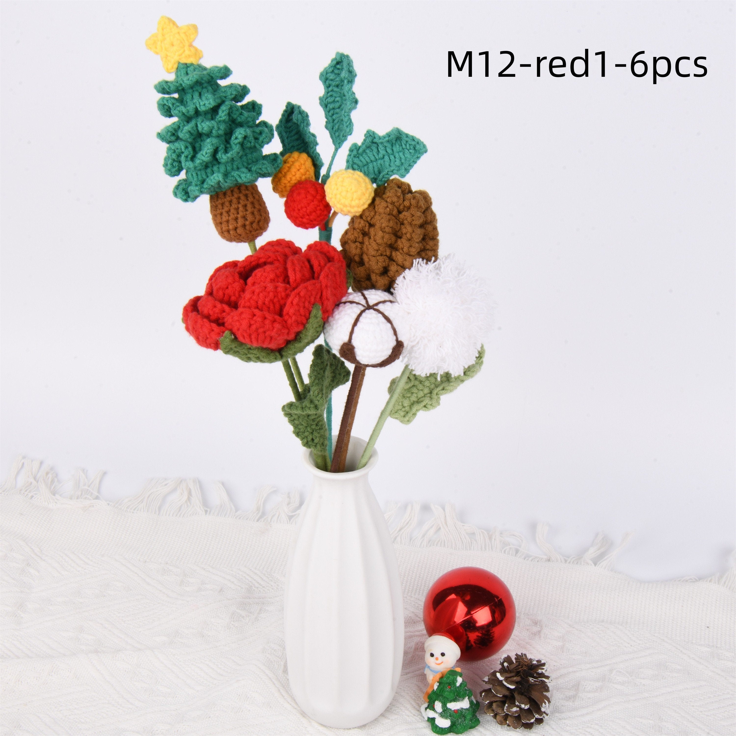 Handmade Rose/Deer/Holly/Cotton Crochet Bouquet