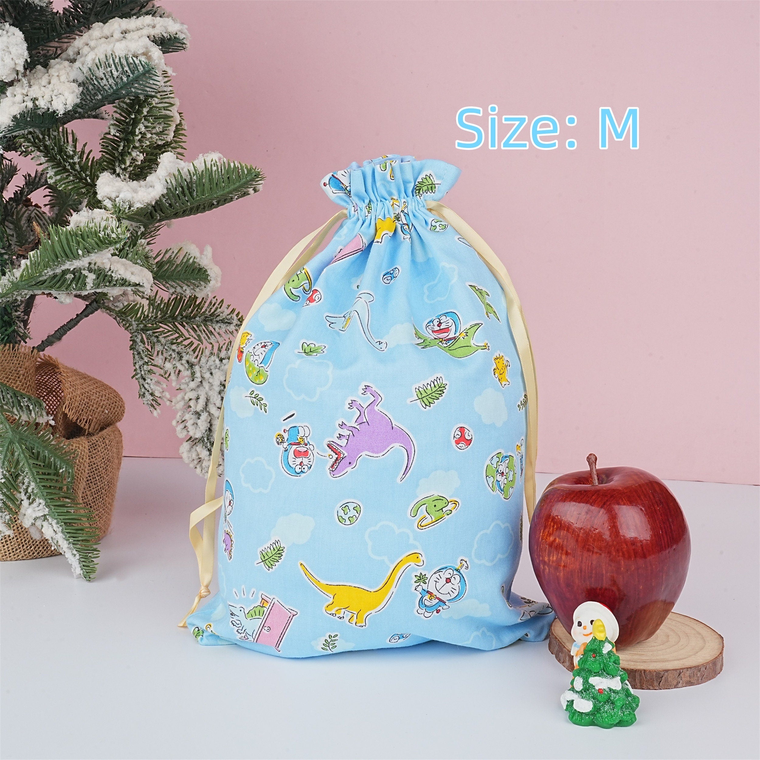 S/M/L Handmade Doraemon Light Blue Cartoon Drawstring Gift Bags