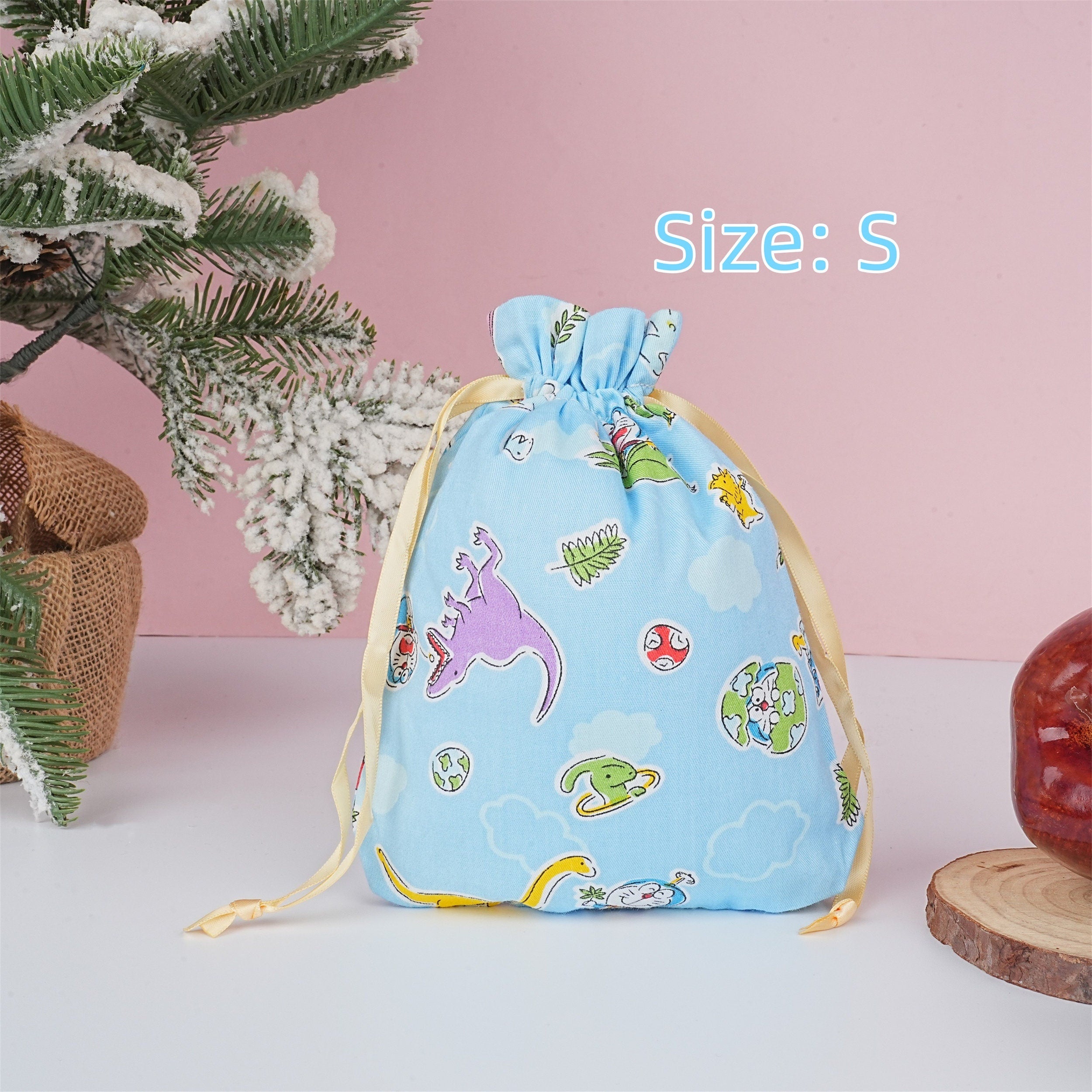 S/M/L Handmade Doraemon Light Blue Cartoon Drawstring Gift Bags