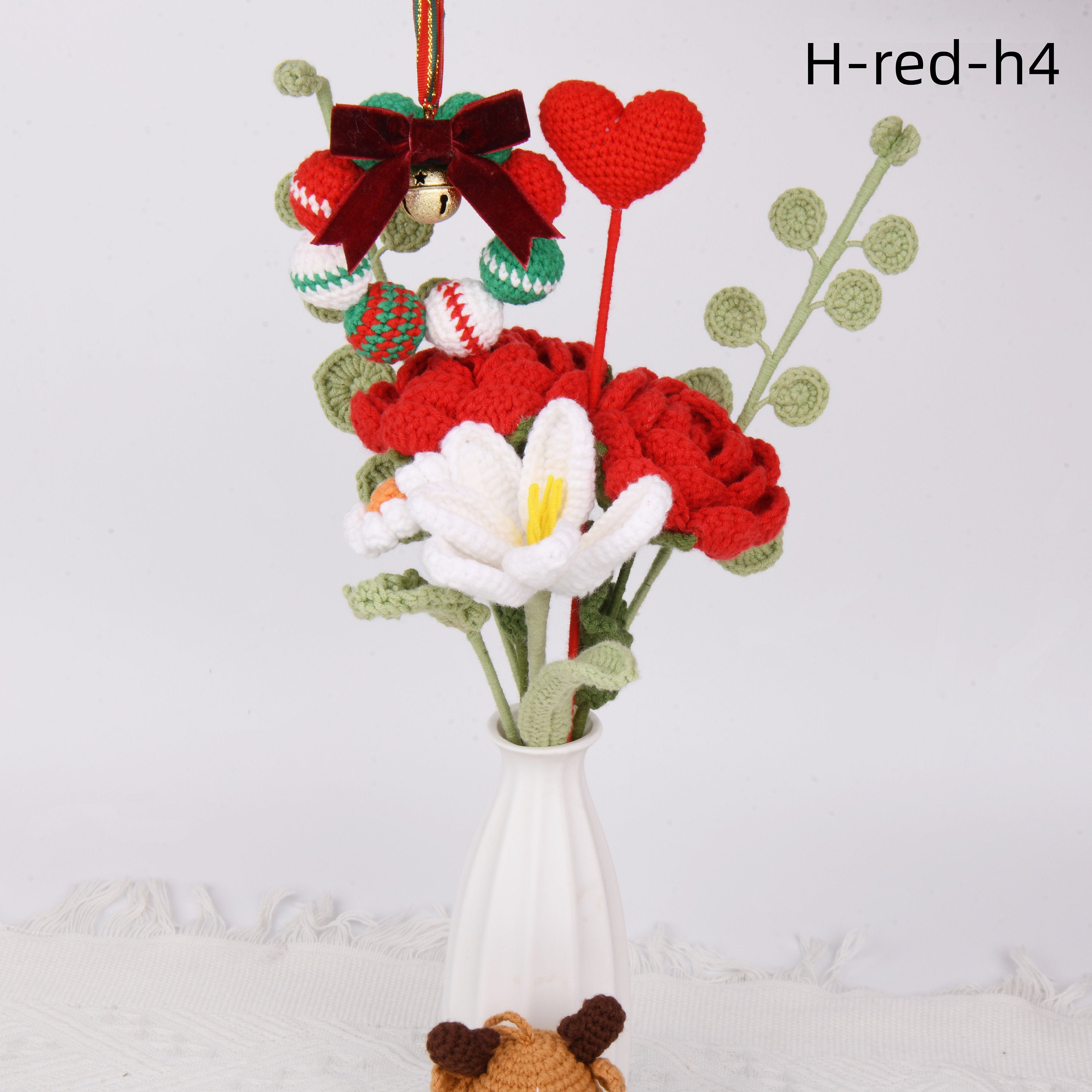 8PCS Handmade Santa Claus/Penguin/Rose/Tulip/Daisy Crochet Bouquet