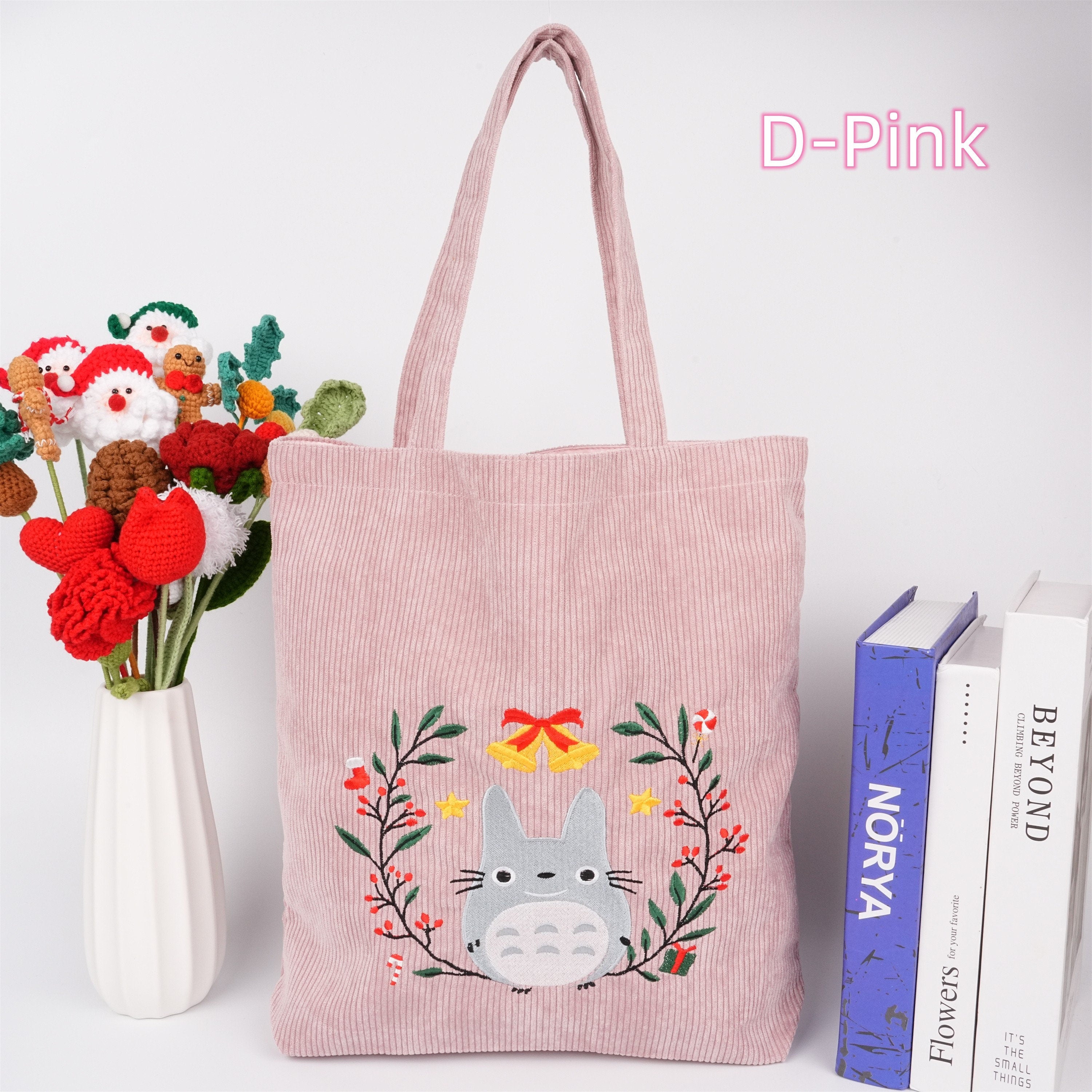 Handmade Garland Totoro Corduroy Anime Embroidered Tote Bag