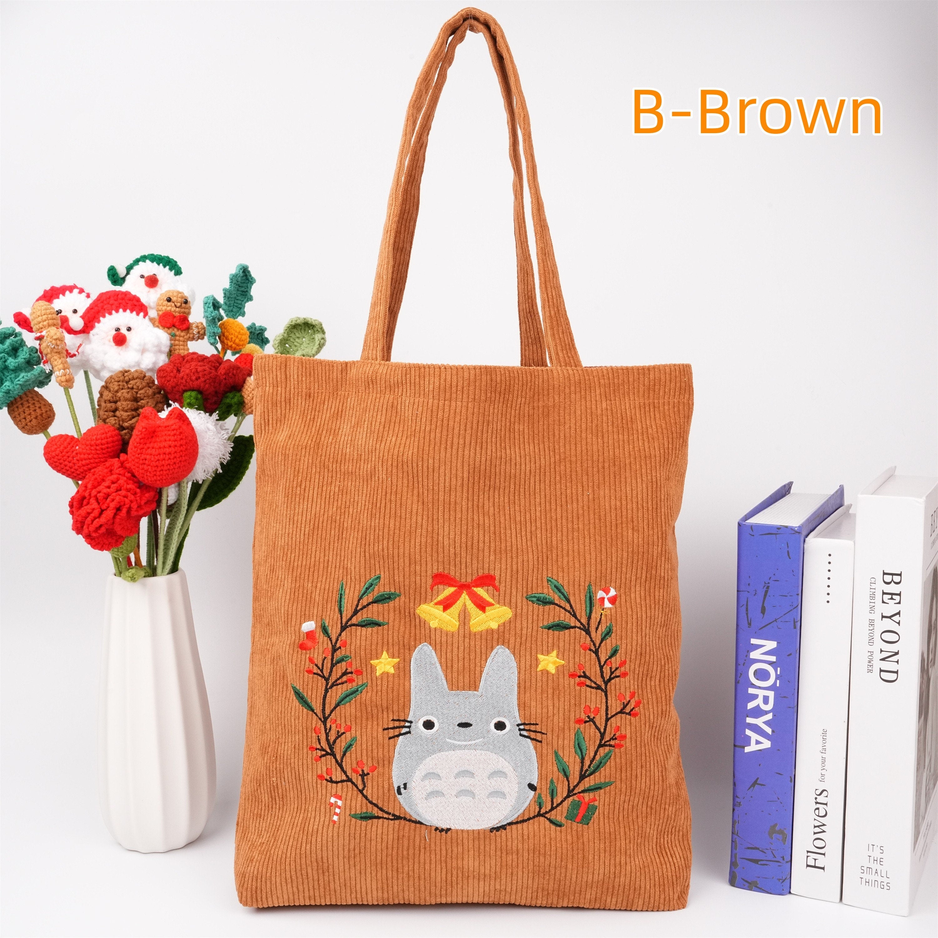 Handmade Garland Totoro Corduroy Anime Embroidered Tote Bag