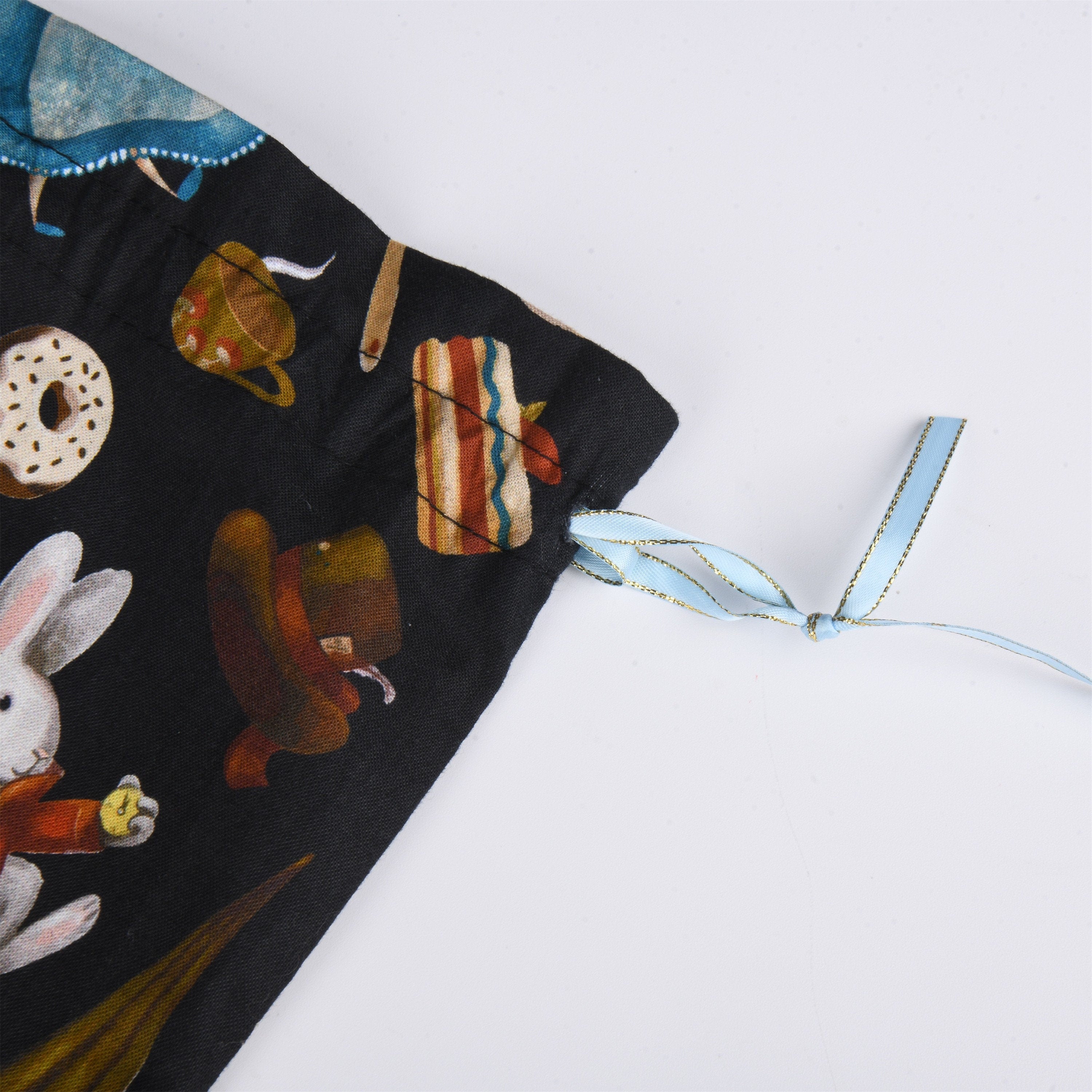 S/M/L Handmade Rabbit Alice Donut Navy Blue Drawstring Gift Bags