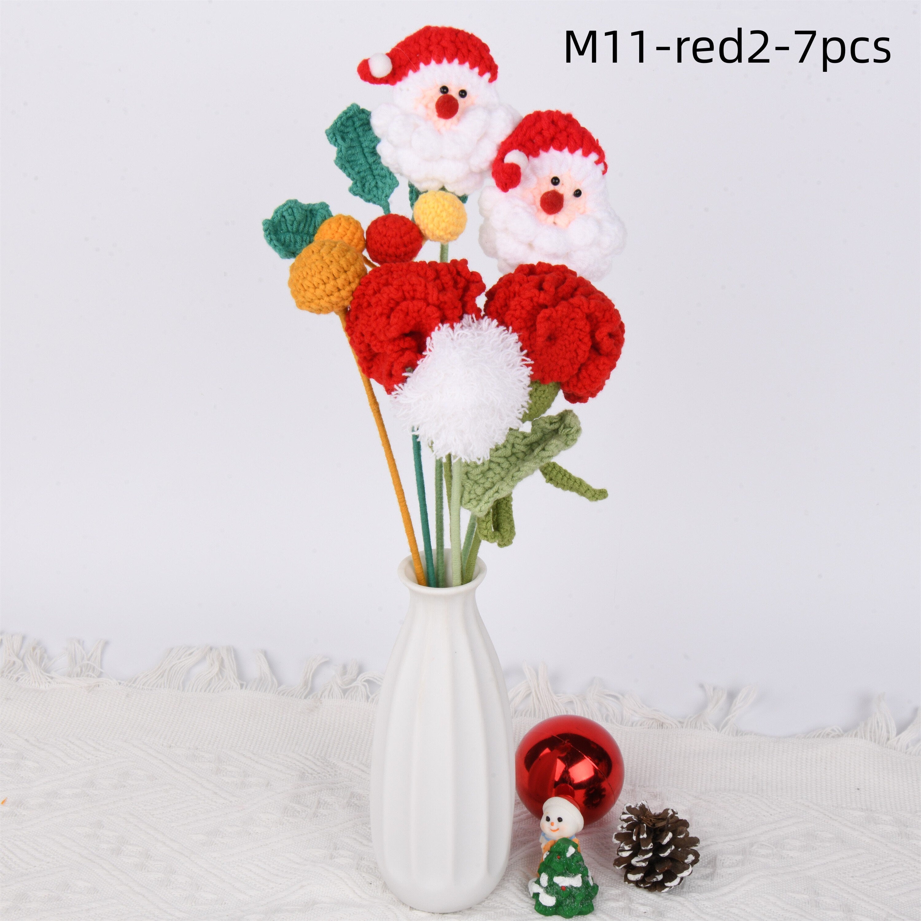 Handmade Santa Claus/Rose/Carnation/Berry/Acorn Crochet Bouquet