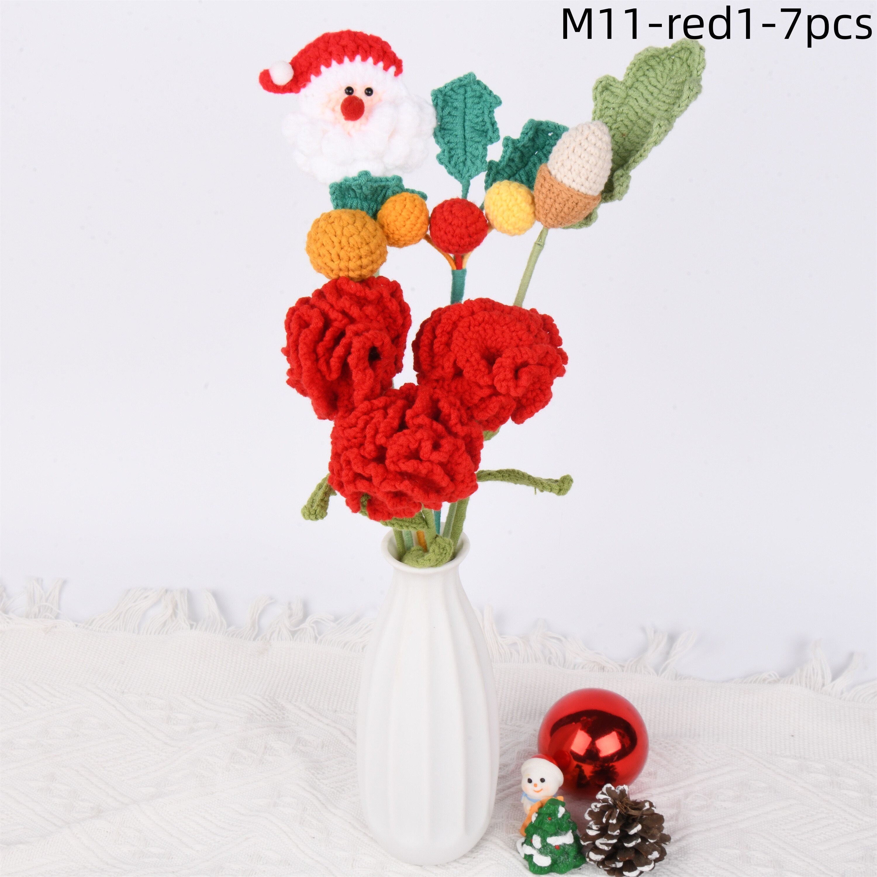 Handmade Santa Claus/Rose/Carnation/Berry/Acorn Crochet Bouquet