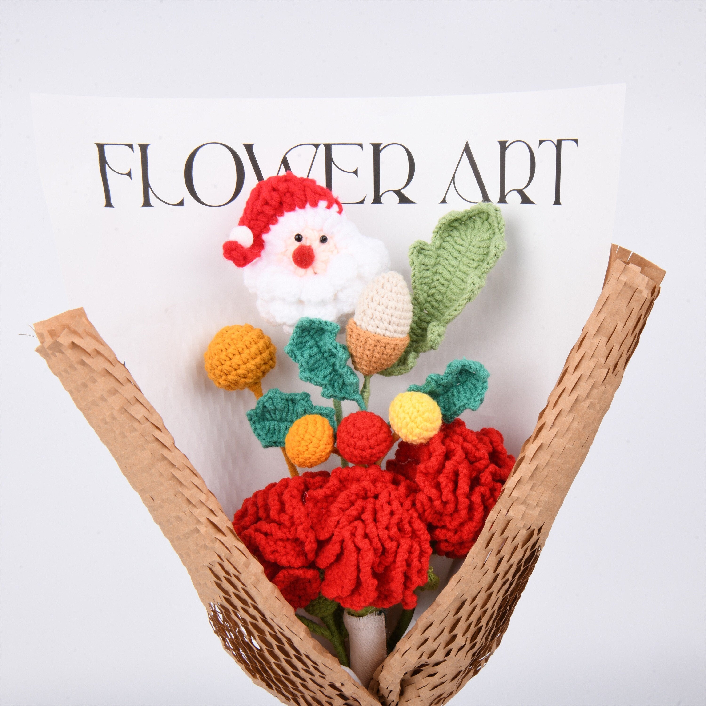 Handmade Santa Claus/Rose/Carnation/Berry/Acorn Crochet Bouquet