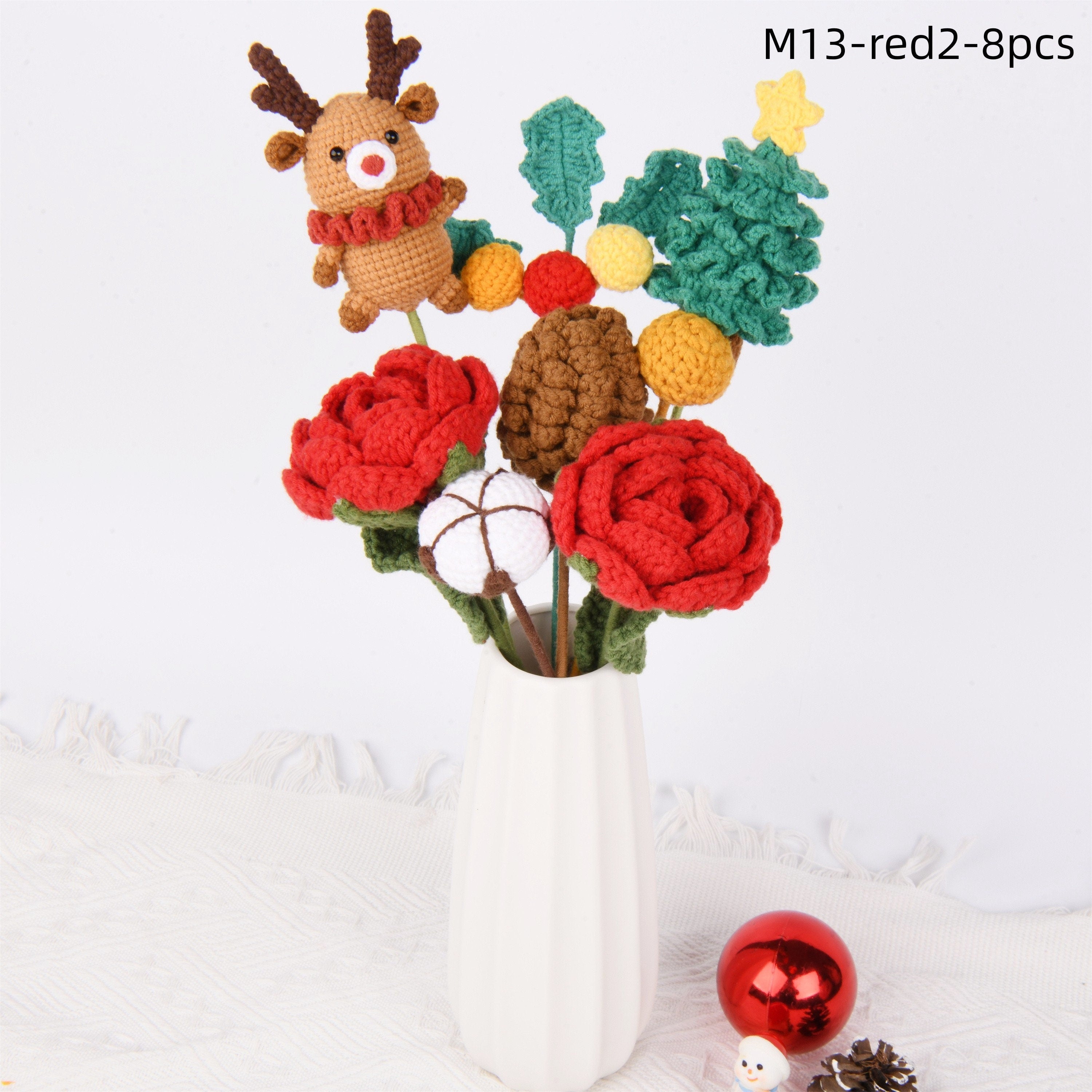 8PCS Handmade Rose/Gingerbread Man Crochet Bouquet