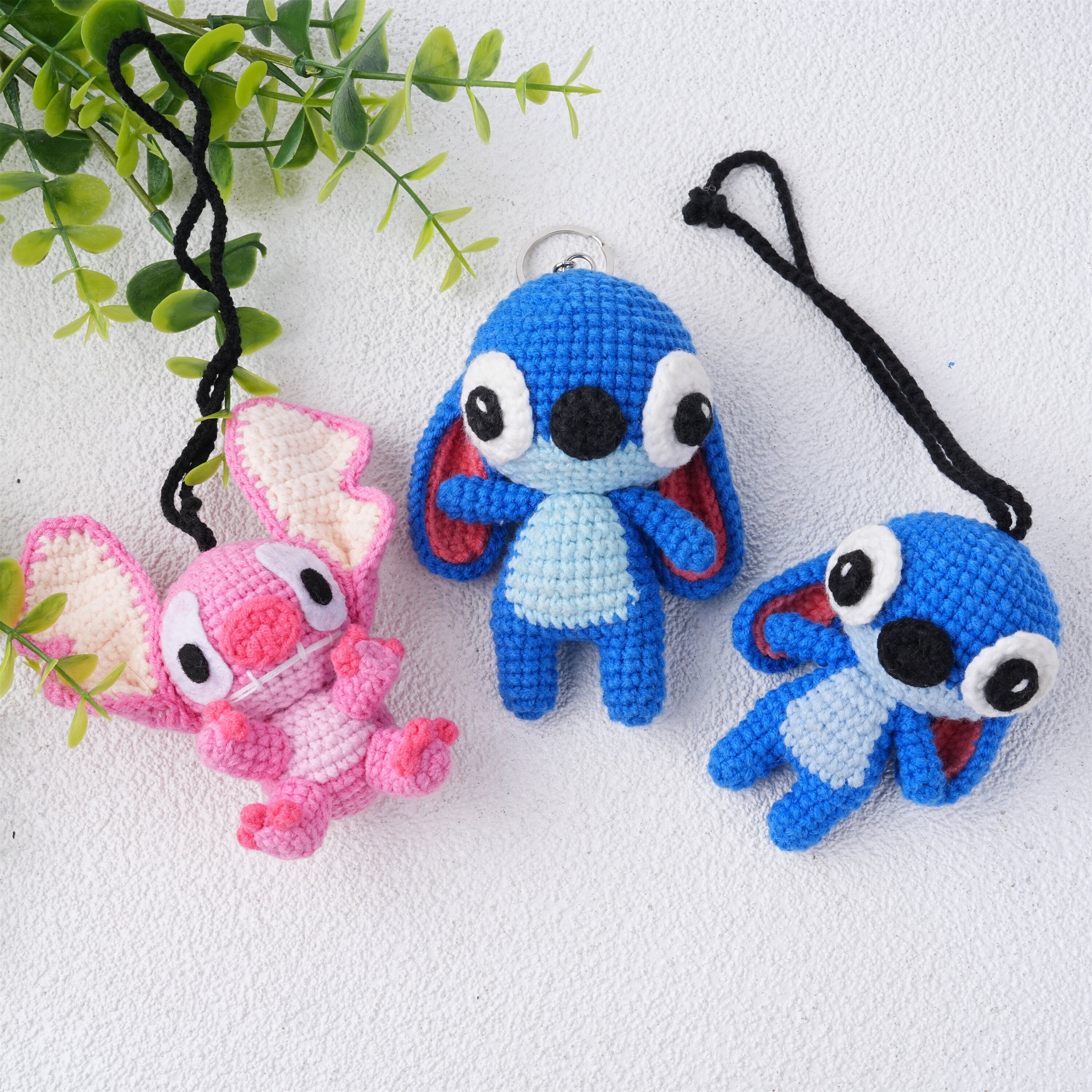 Handmade Crochet Cartoon Stitch Car Pendant Keychain