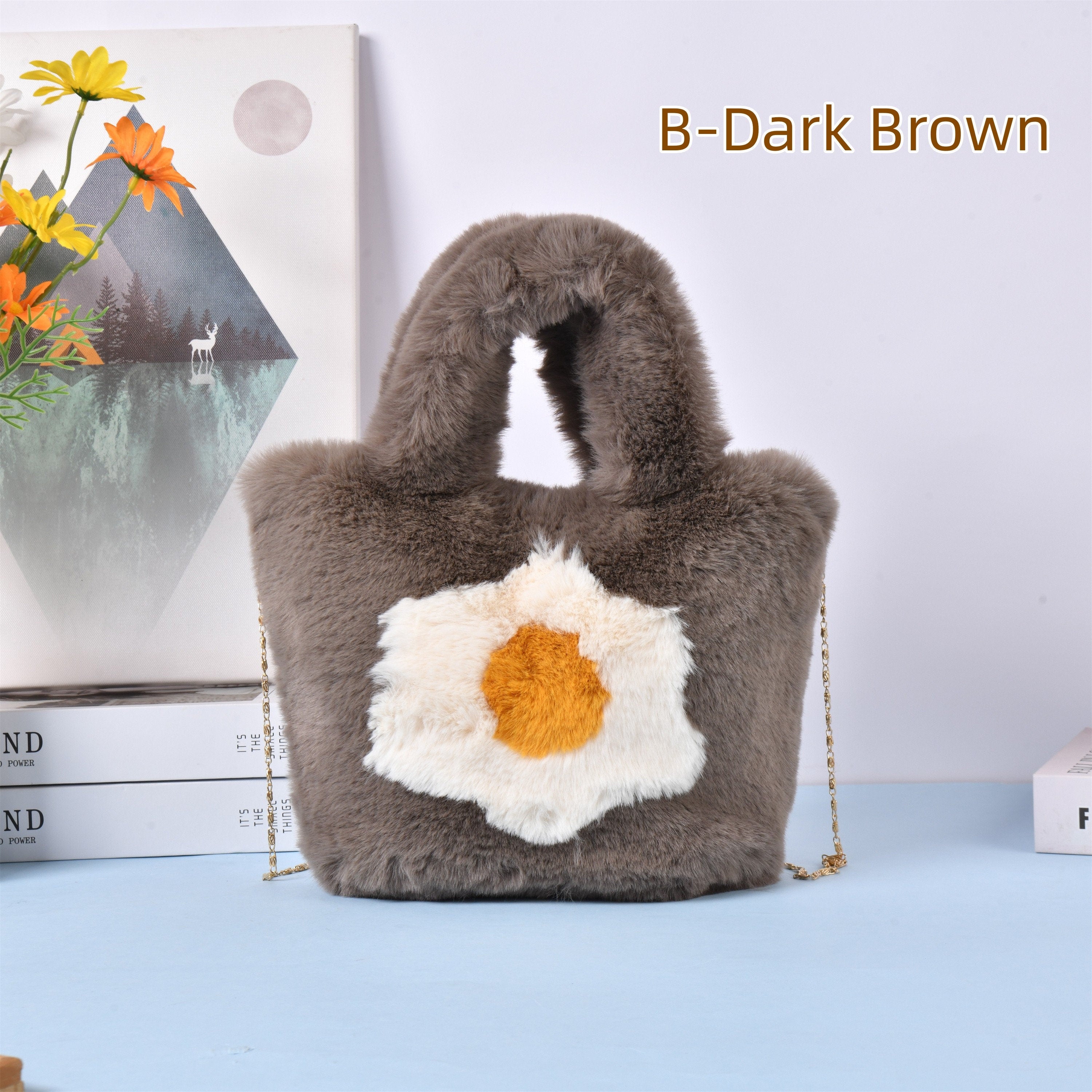 Egg Flower Plush Tote Bag with Magnetic Buckle